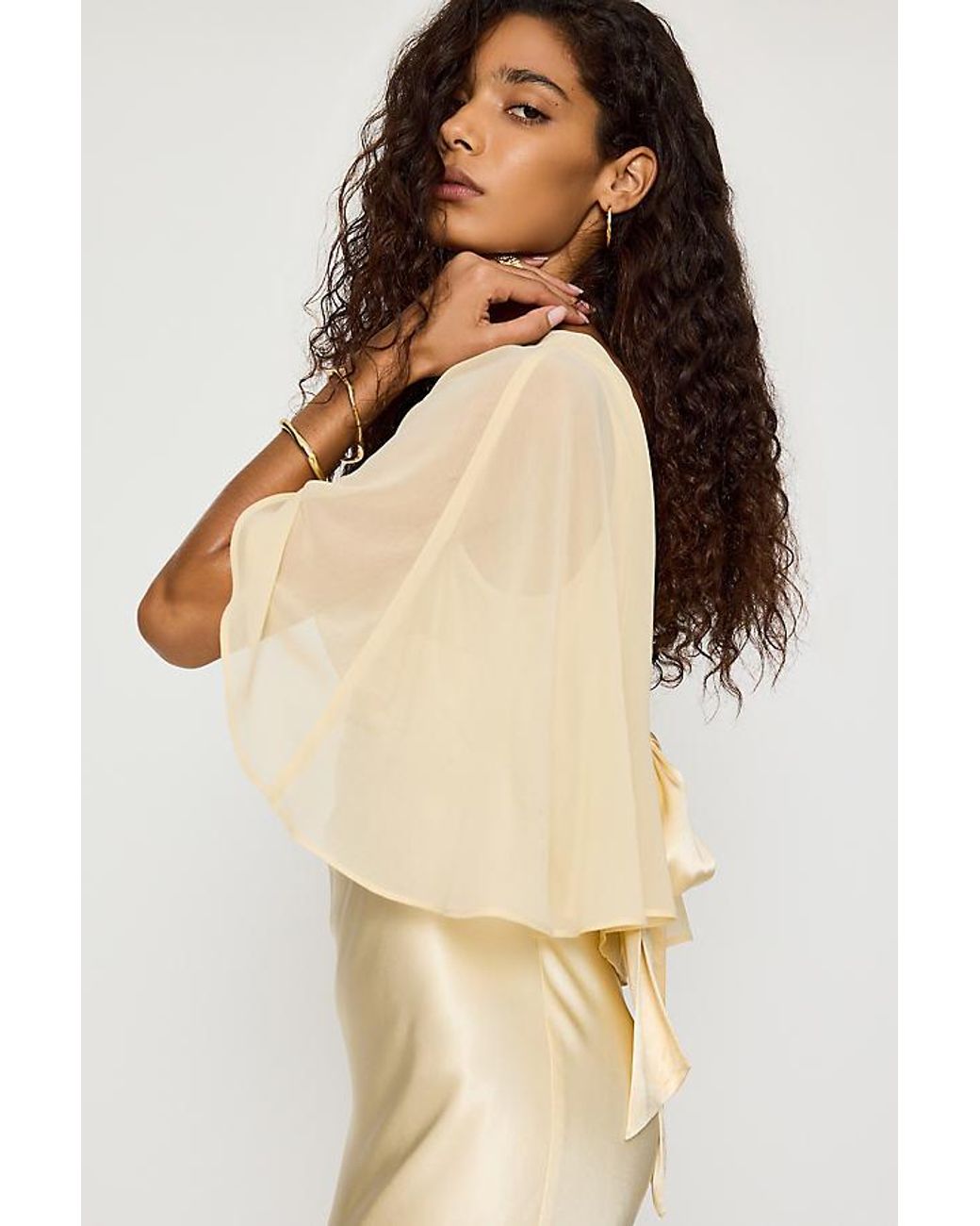 By Anthropologie Natural Casey Cape Overlay Satin Midi Dress