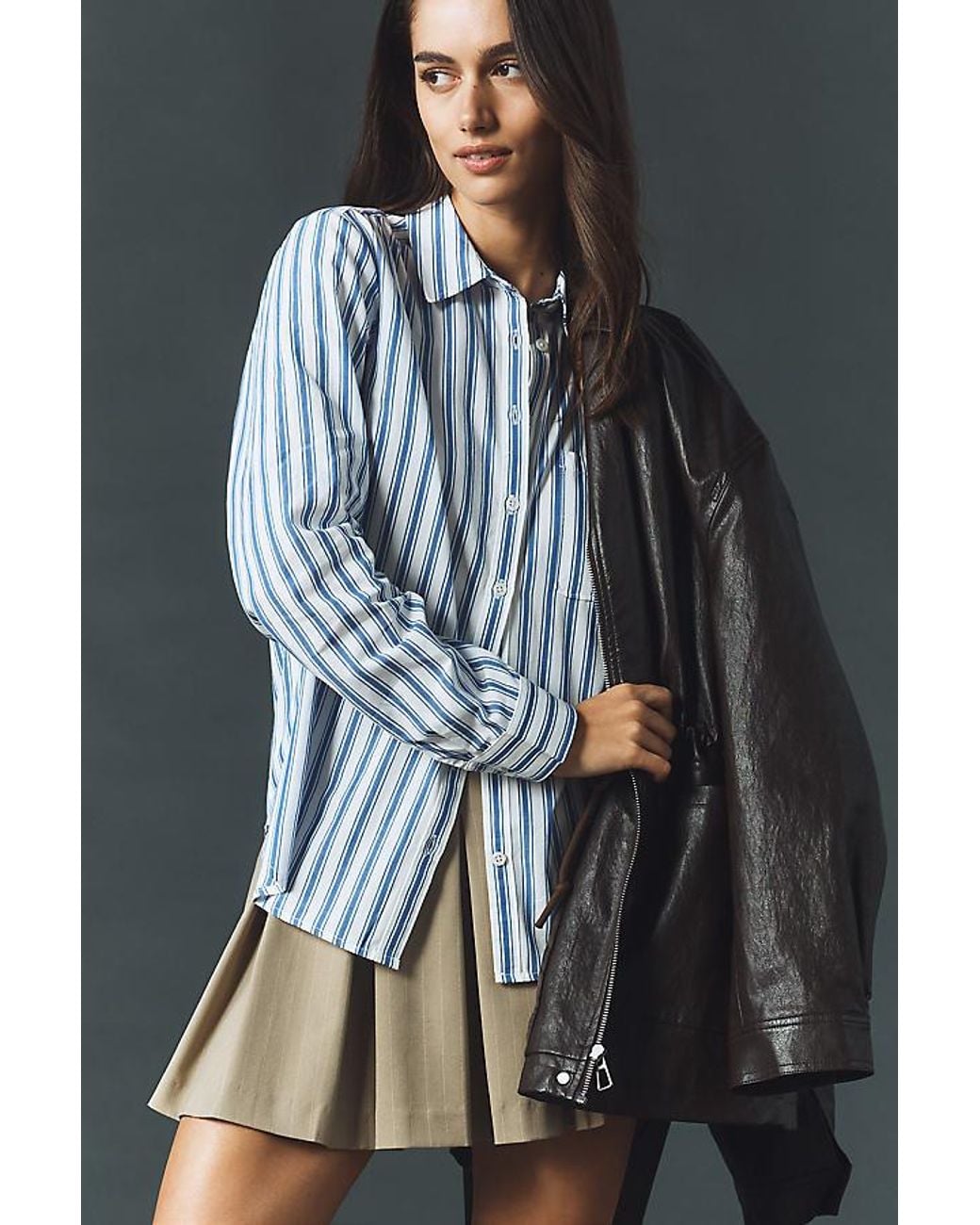 Maeve Gray Kate 100% Cotton Classic Buttondown Shirt