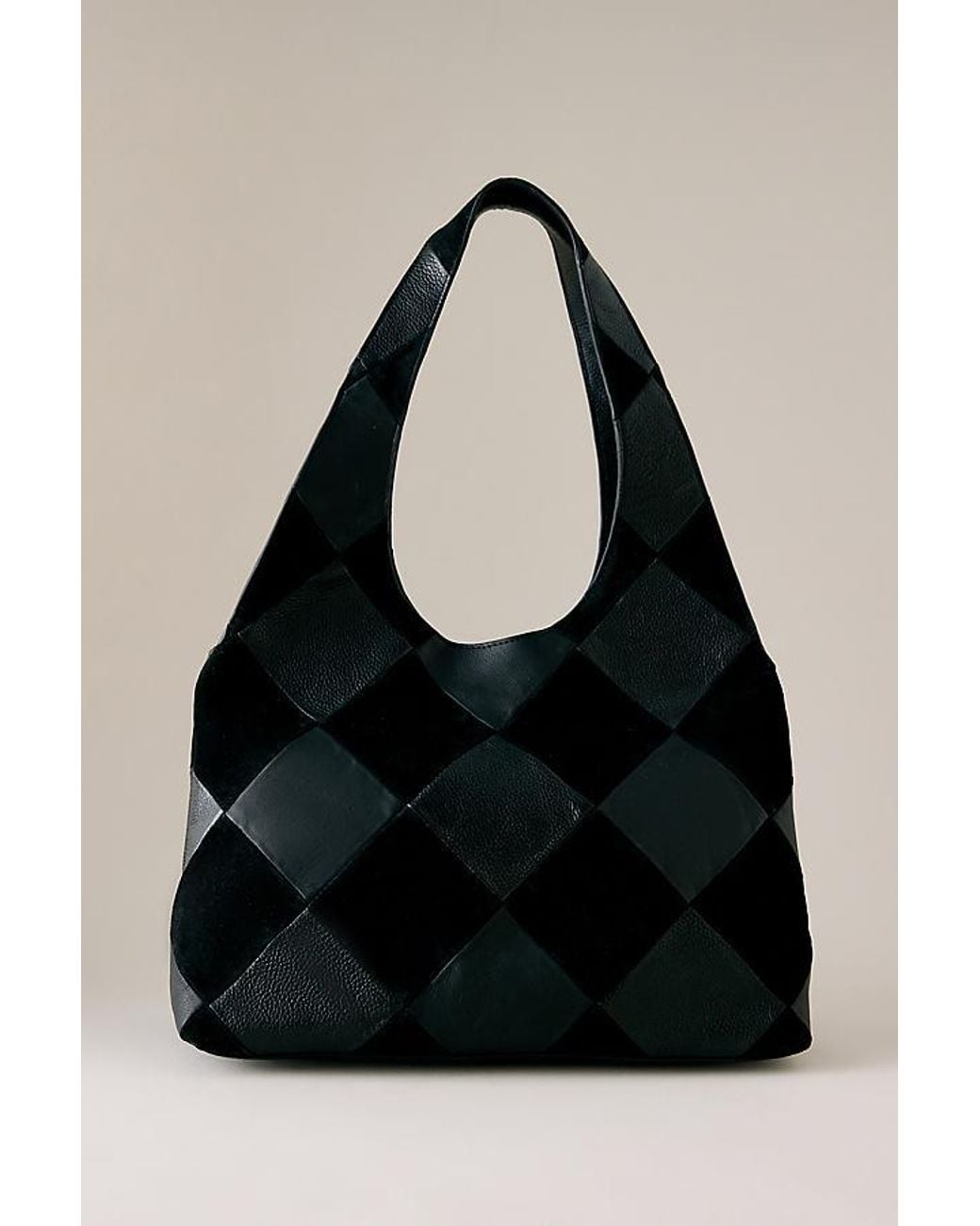 By Anthropologie Black Patchwork Suede & Leather Tote Bag