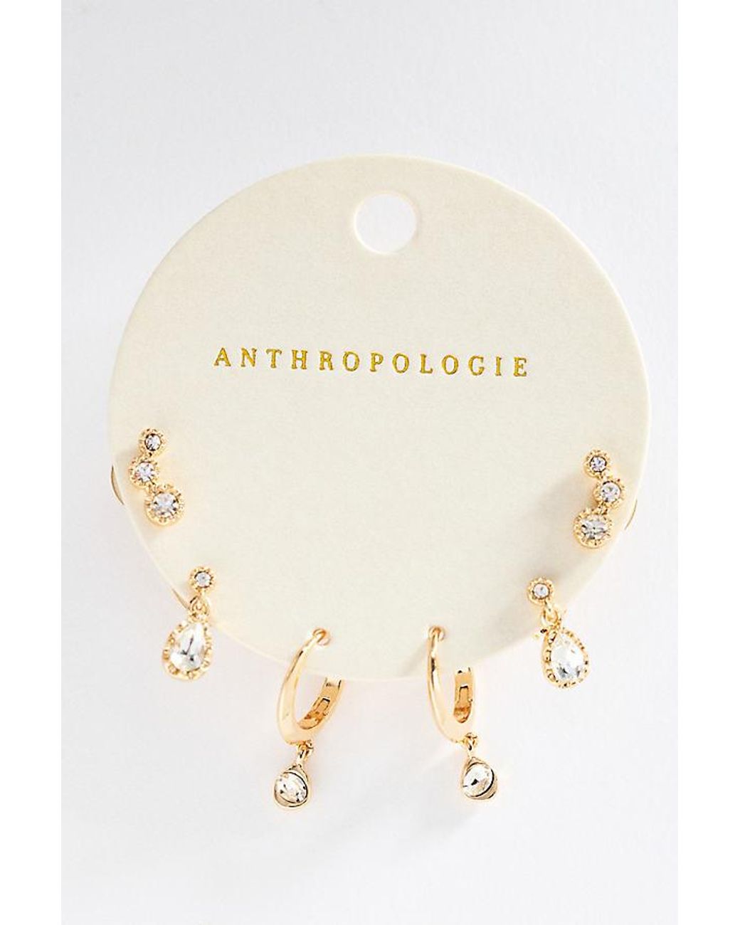 By Anthropologie White Crystal Stud & Hoop Earrings, Set Of 3