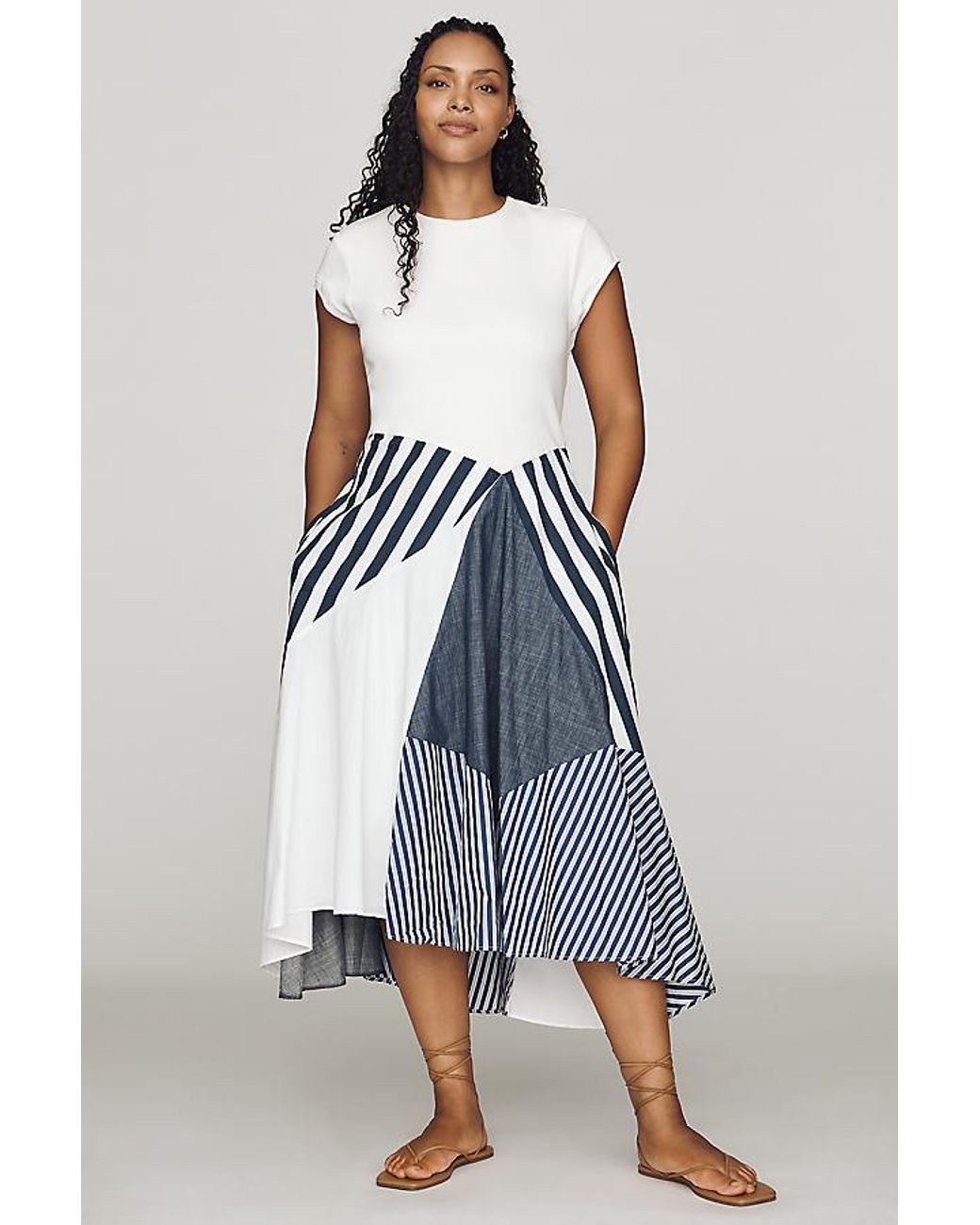Maeve Multicolor Twofer Patchwork Midi Dress