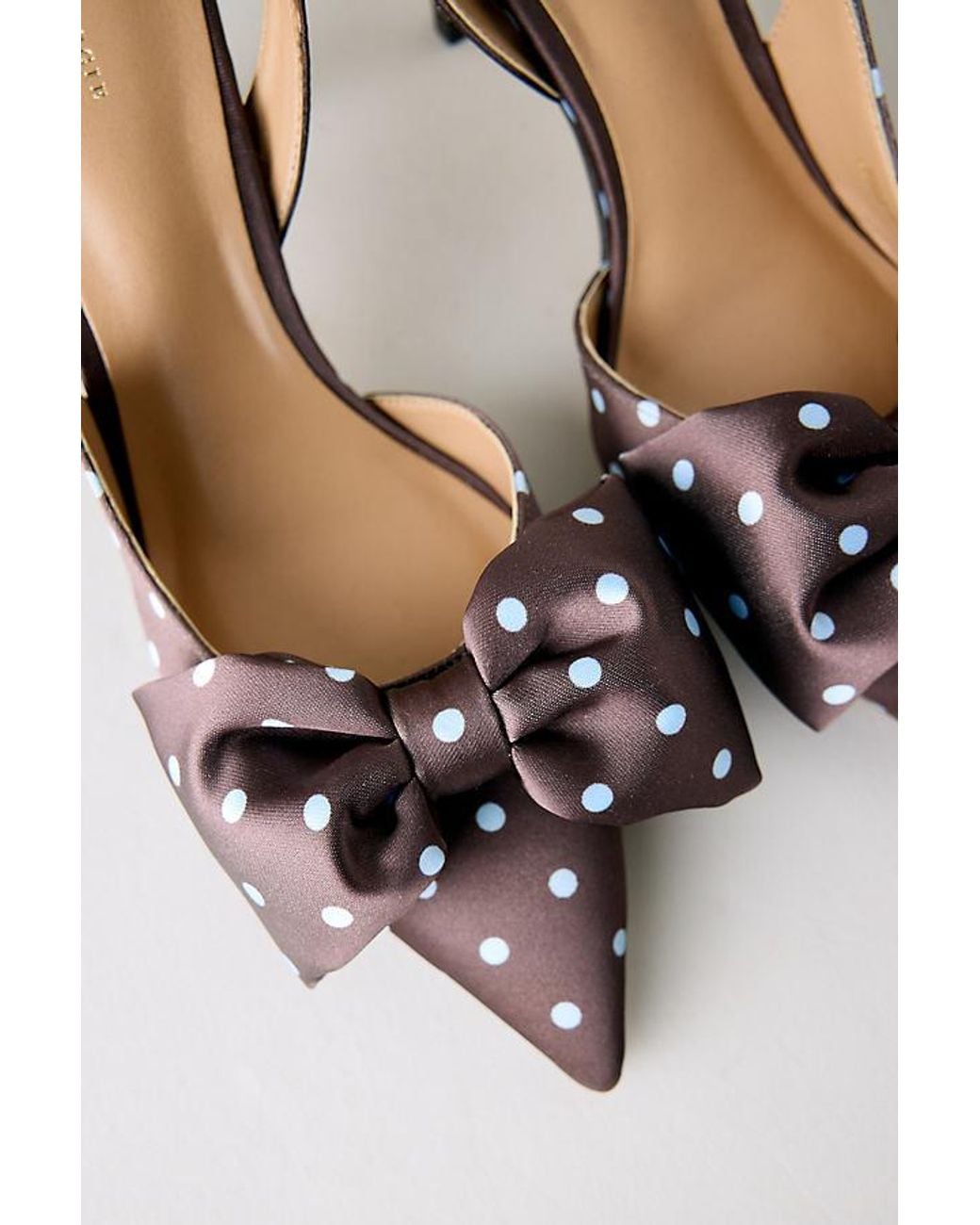 By Anthropologie Multicolor Polka Dot Satin Bow Slingback Heels