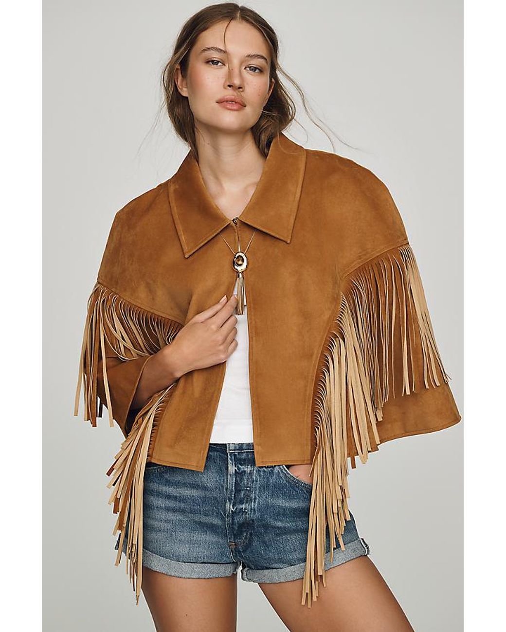 Siempre Blue Fringe Faux-Suede Cape