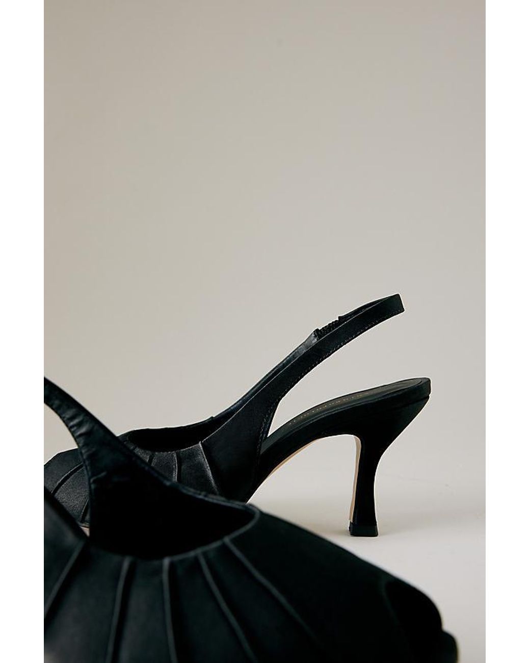 By Anthropologie Black Satin Ruched Peep-Toe Heels
