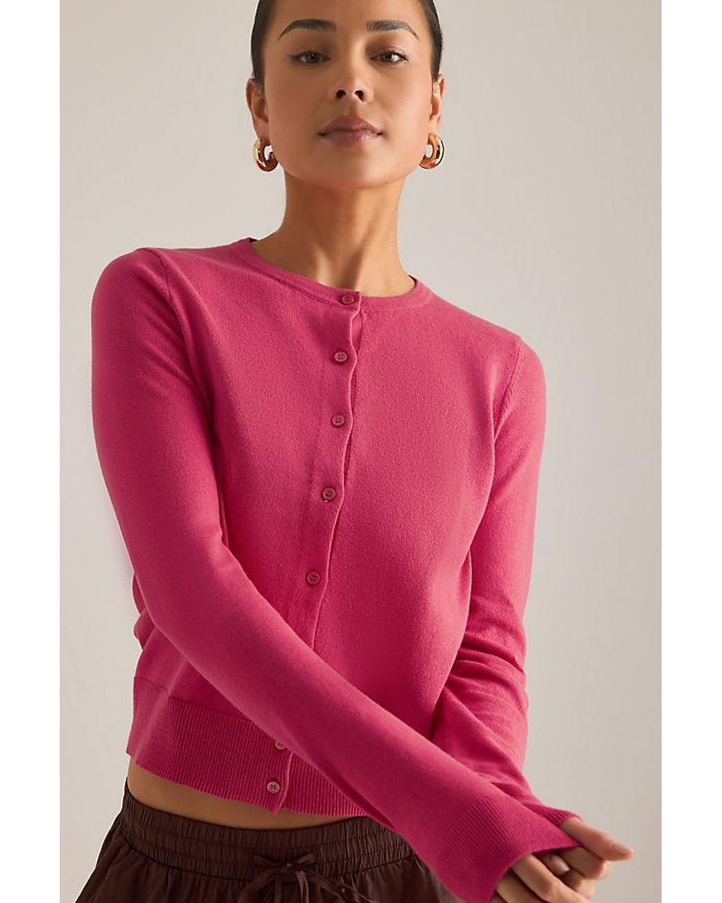 By Anthropologie Pink The Juliet Crew-Neck Cardigan: Cotton-Cashmere Edition