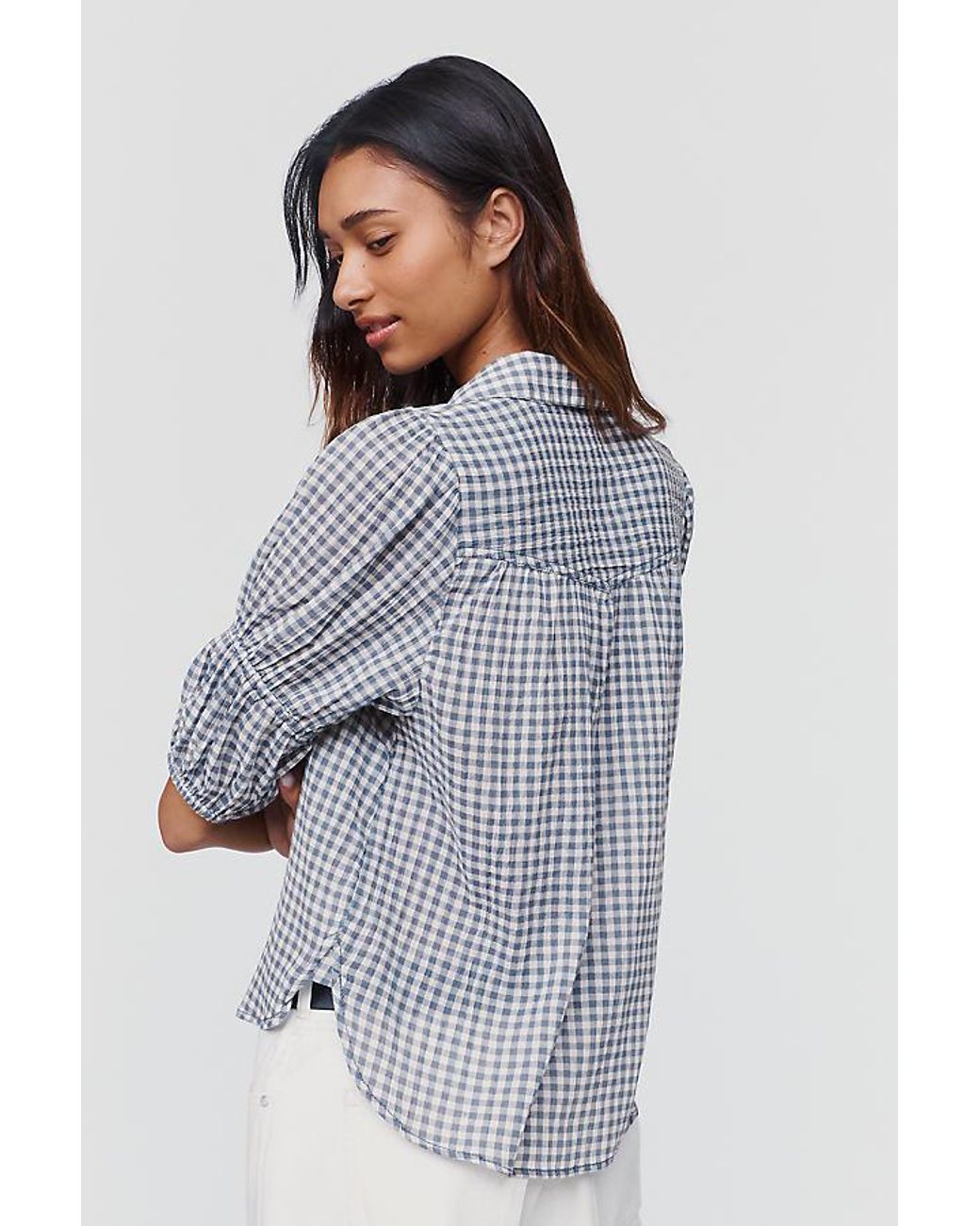 Pilcro Brown The Tallulah Puff-Sleeve Buttondown Top By