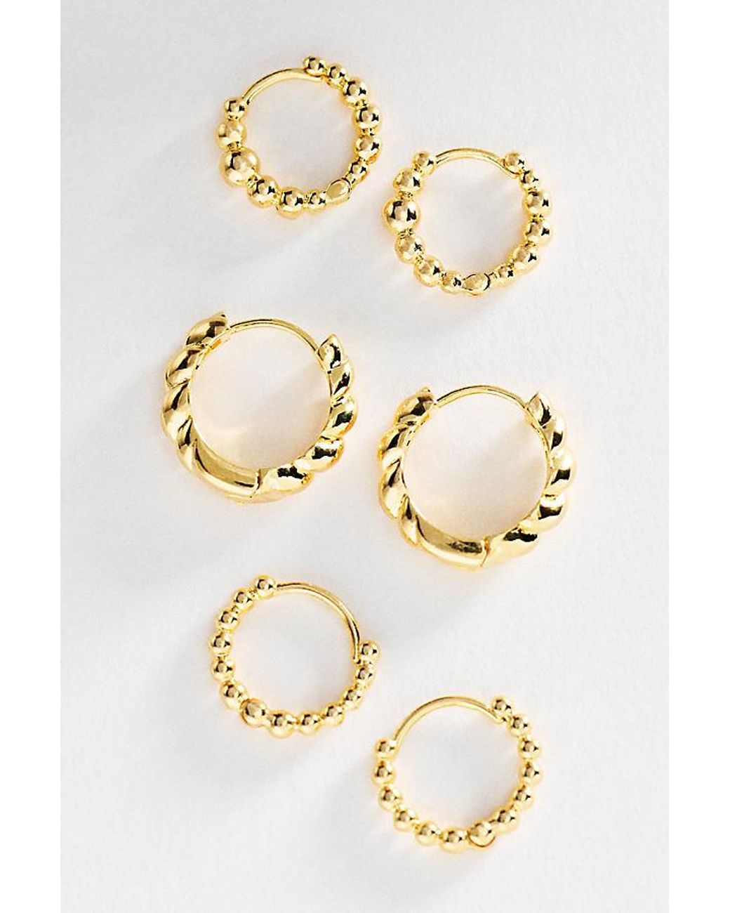 By Anthropologie Natural Textured Hoop Earrings, Set Of 3