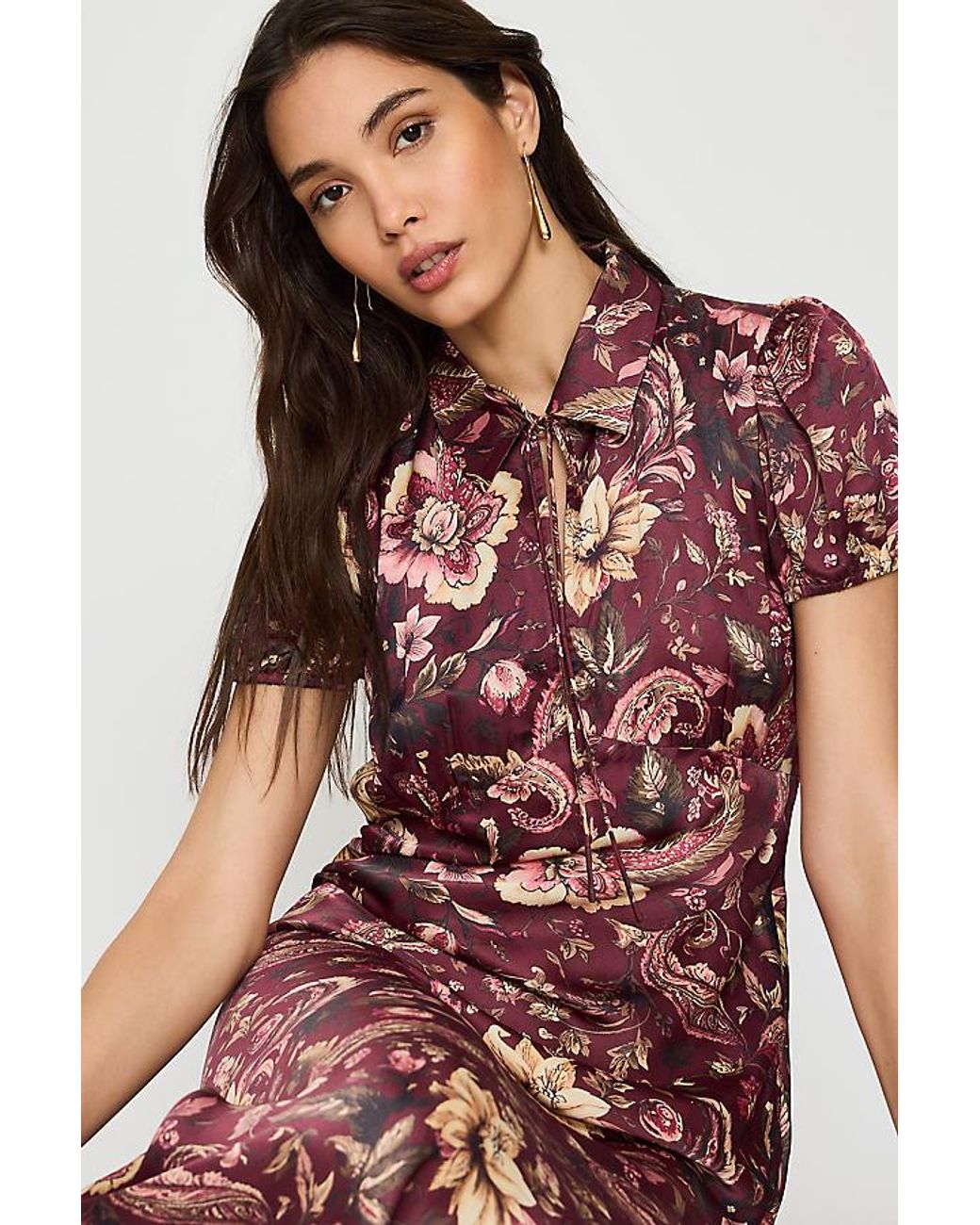 By Anthropologie Collared Satin Midi Dress