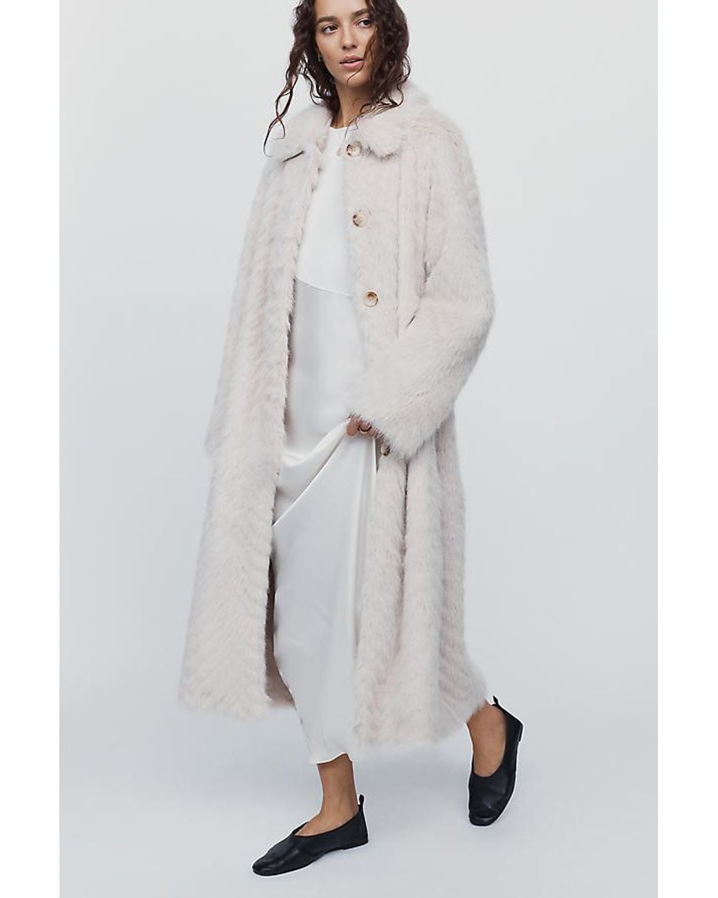 Maeve Gray Faux-Fur Channeled Long Coat