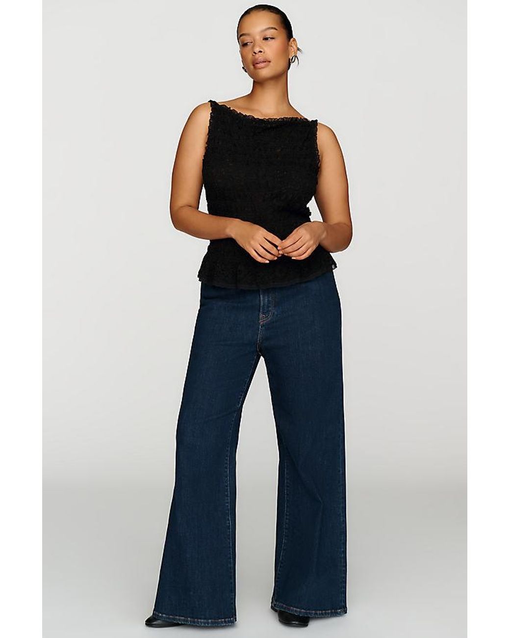Maeve Black Shirred Tank Top
