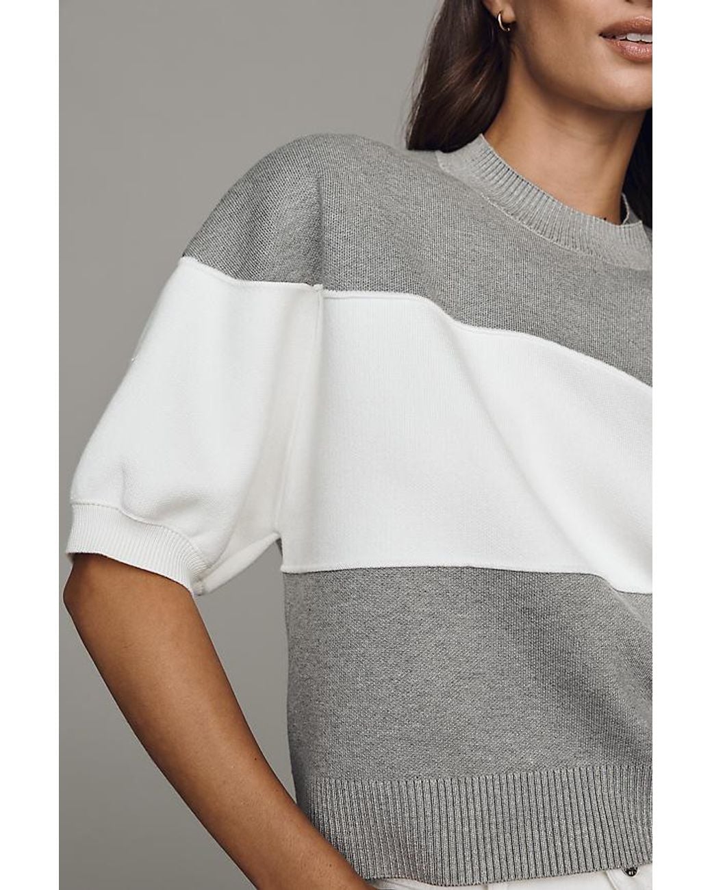 Maeve Gray Puff-Sleeve Knit Top