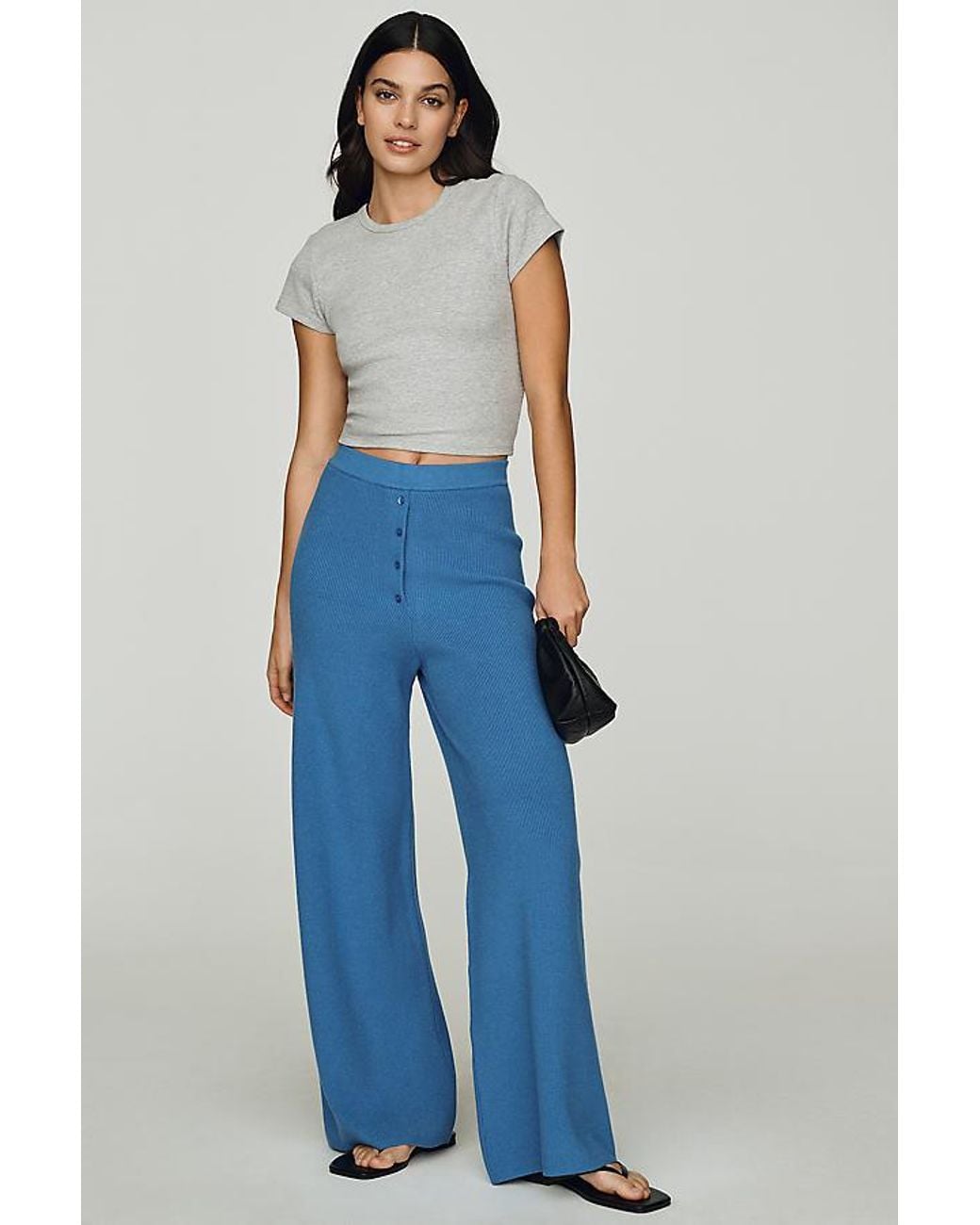 Daily Practice Blue Knit Wide-Leg Trousers