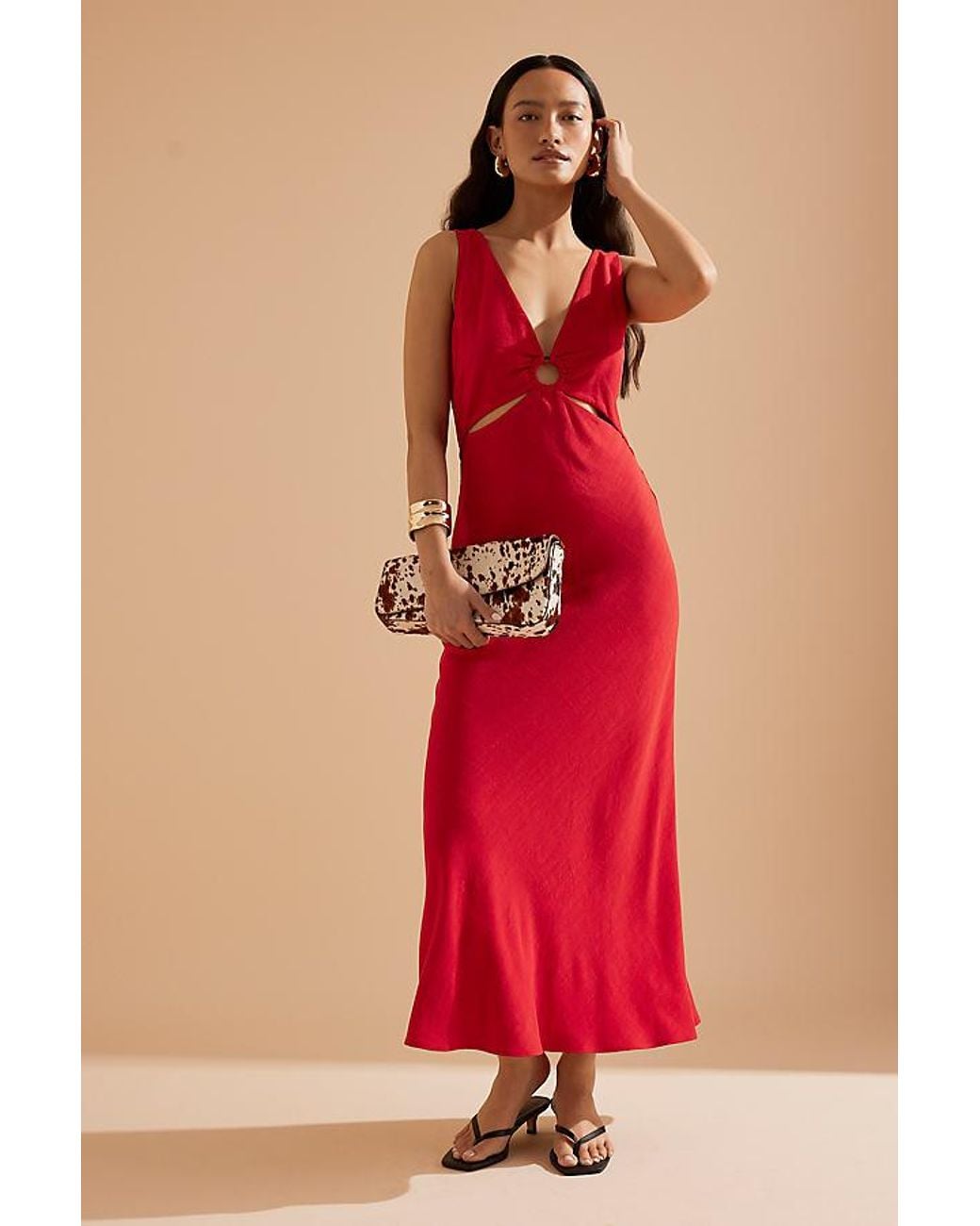 lola linen blend midi dress By Anthropologie Lola V-Neck Linen-Blend Midi Dress