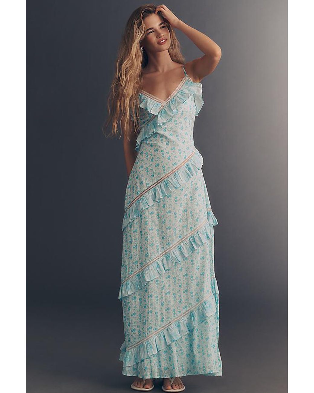 Amy Jane London Blue Marilyn Ruffle Maxi Dress