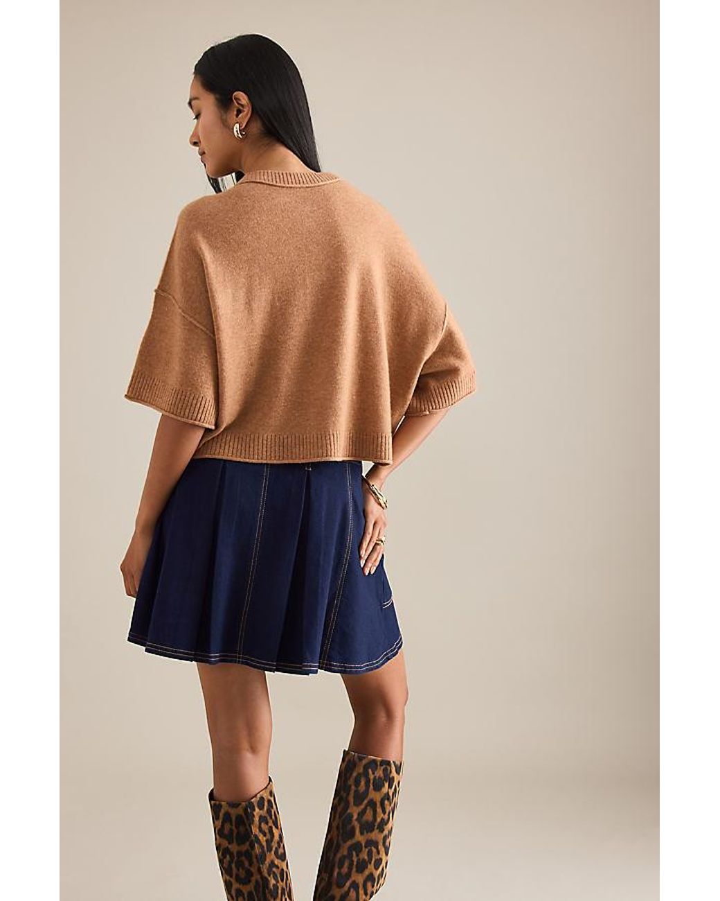 By Anthropologie Brown The Goldie Crew-Neck Cashmere Jumper: Cardigan Edition