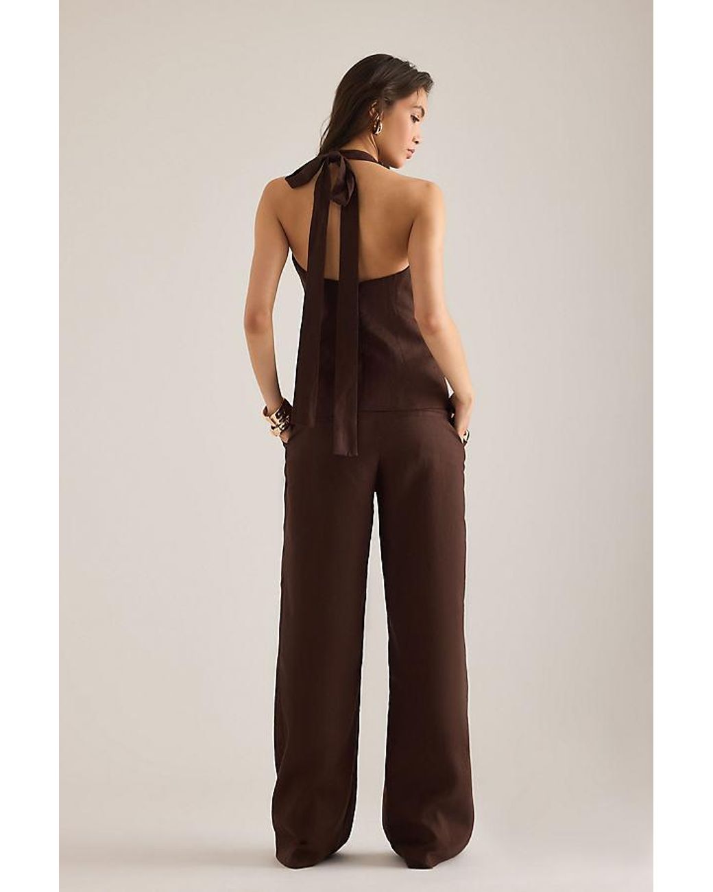 Bardot Brown Cavarly Linen Halter Top