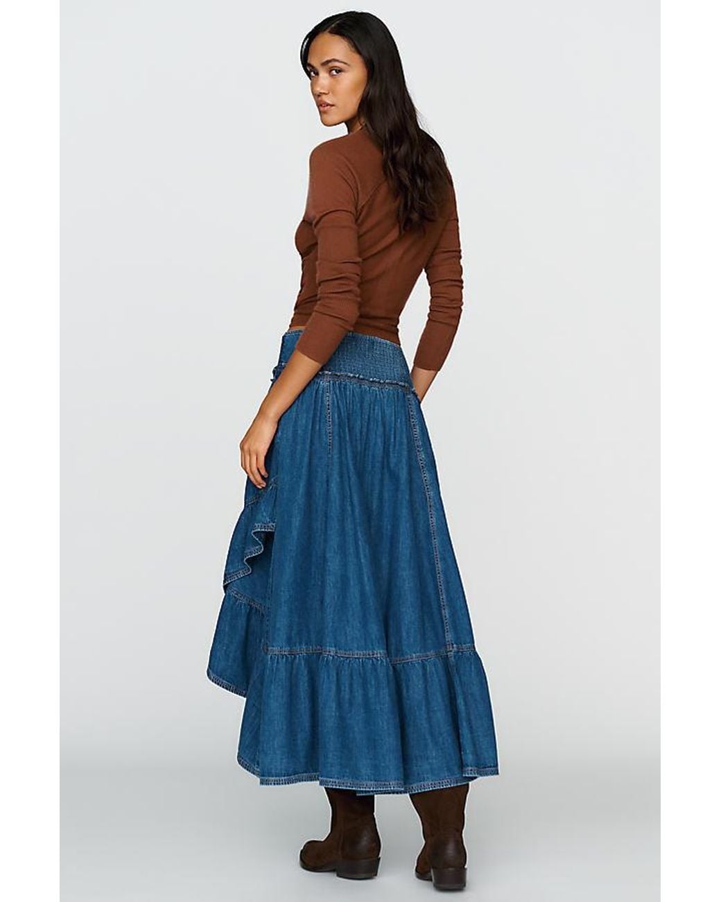 Pilcro Blue Denim Asymmetrical Tiered Skirt