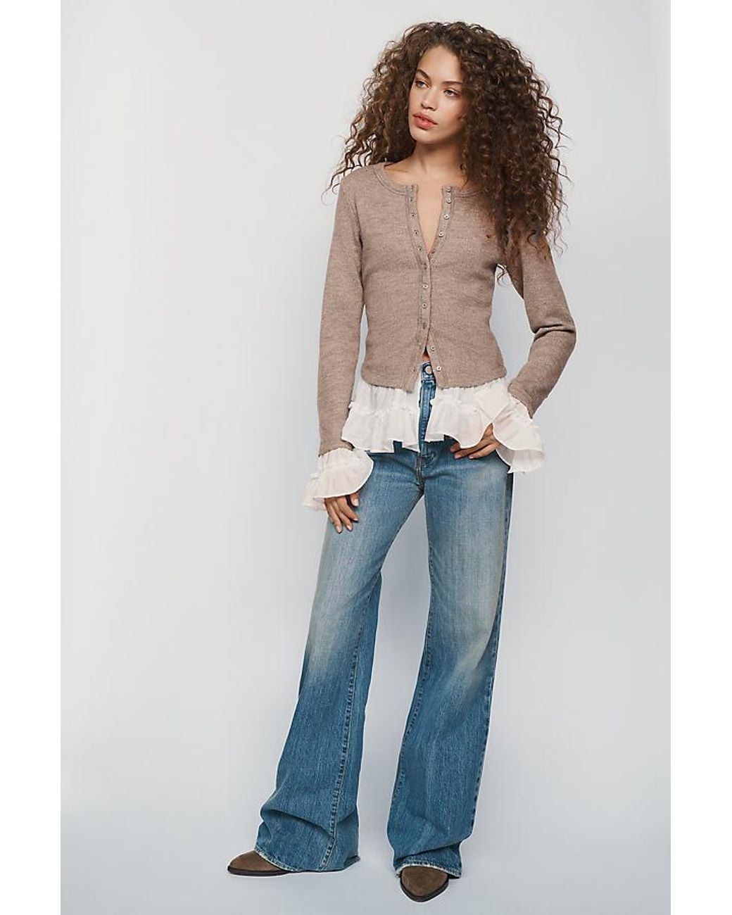 By Anthropologie Brown Twofer Ruffle Cardigan