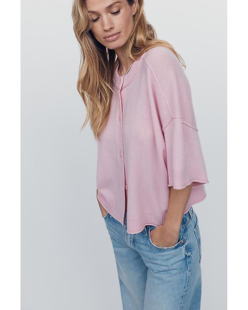 By Anthropologie Pink The Goldie Crew-Neck Cashmere Jumper: Cardigan Edition