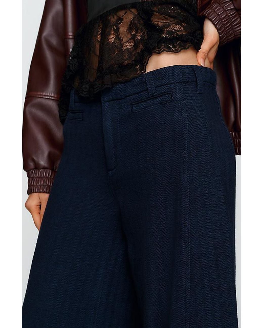 Pilcro Blue Lola Mid-Rise Wide-Leg Palazzo Trousers
