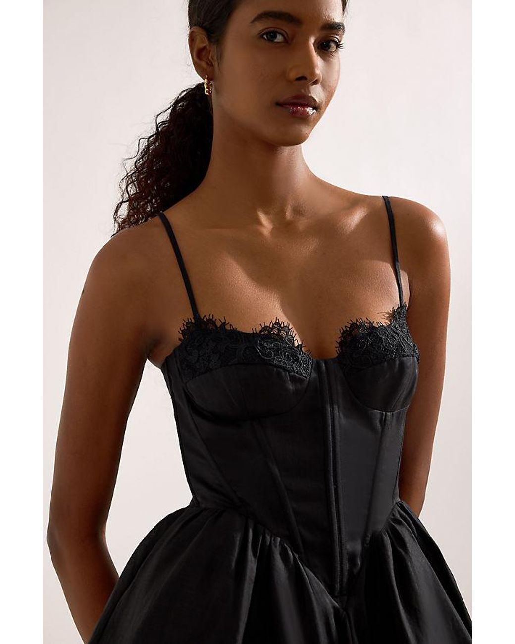 Bardot Black Ashta Lace-Trim Corset Mini Dress