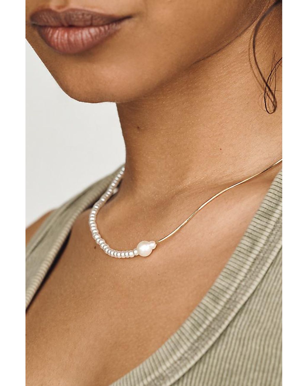 Anthropologie White Pearl Duet Necklace