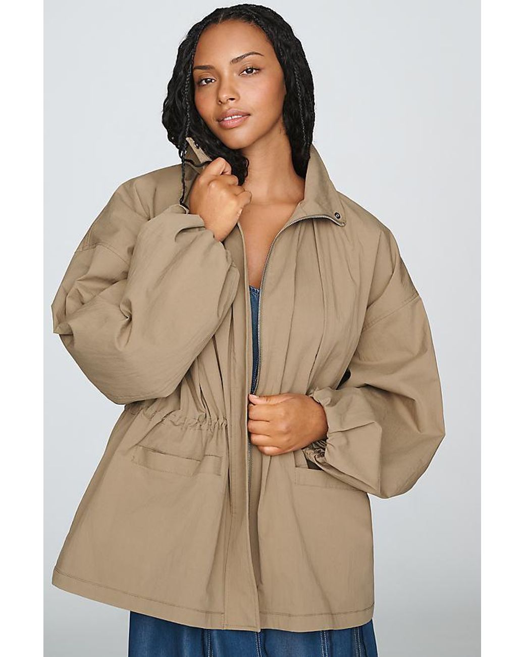 By Anthropologie Natural Funnel-Neck Cinched Jacket