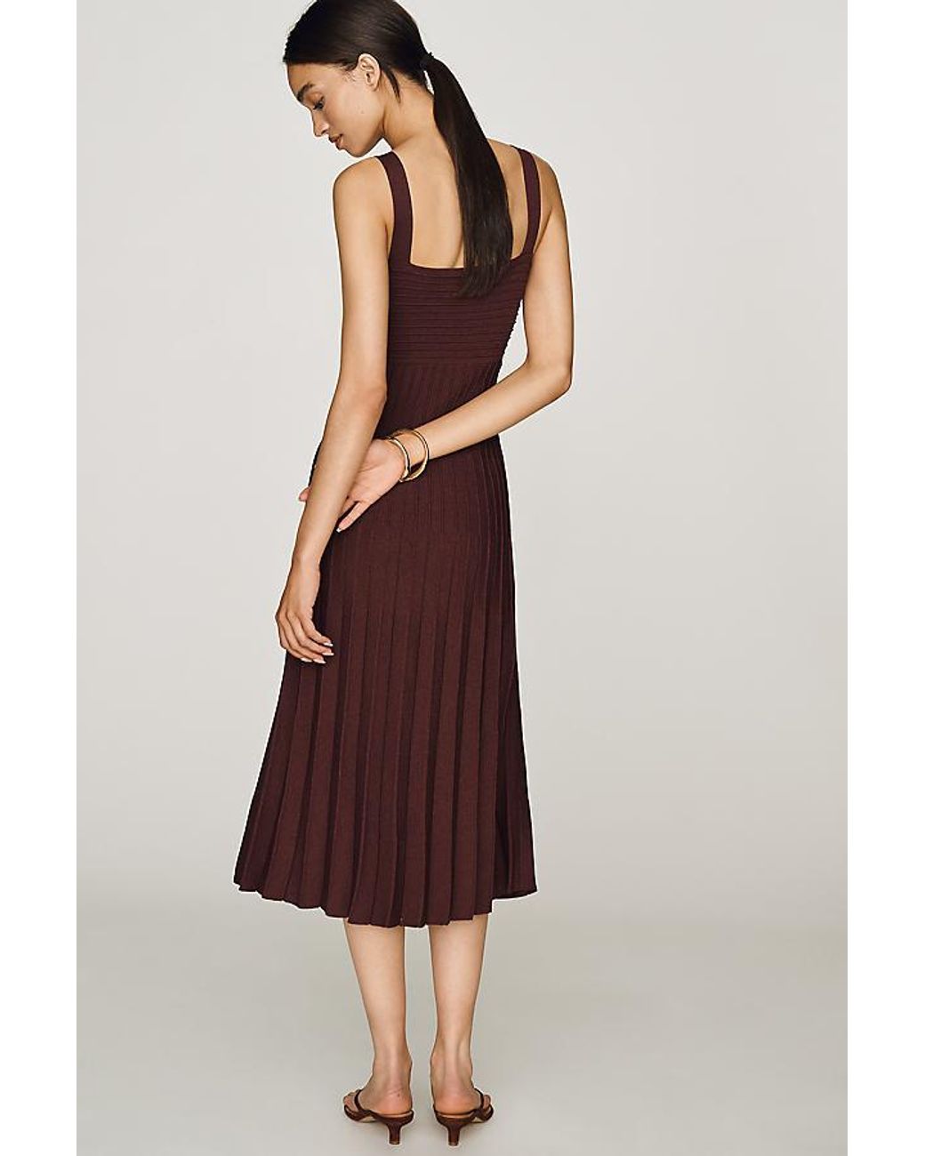 Maeve Purple Sleeveless Pleated Knit Midi Dress