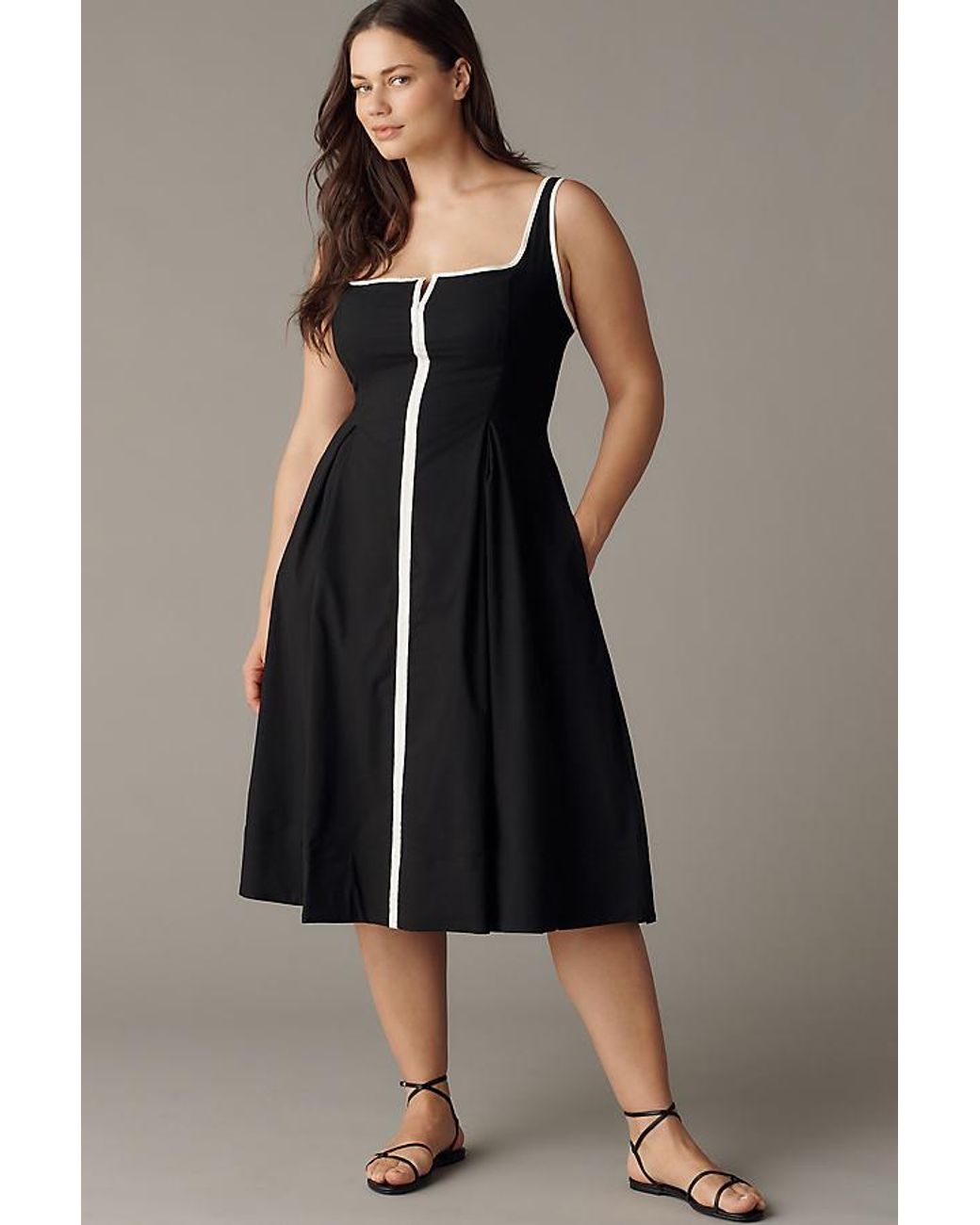 Maeve Blue Sleeveless Notched Square-Neck Midi Dress