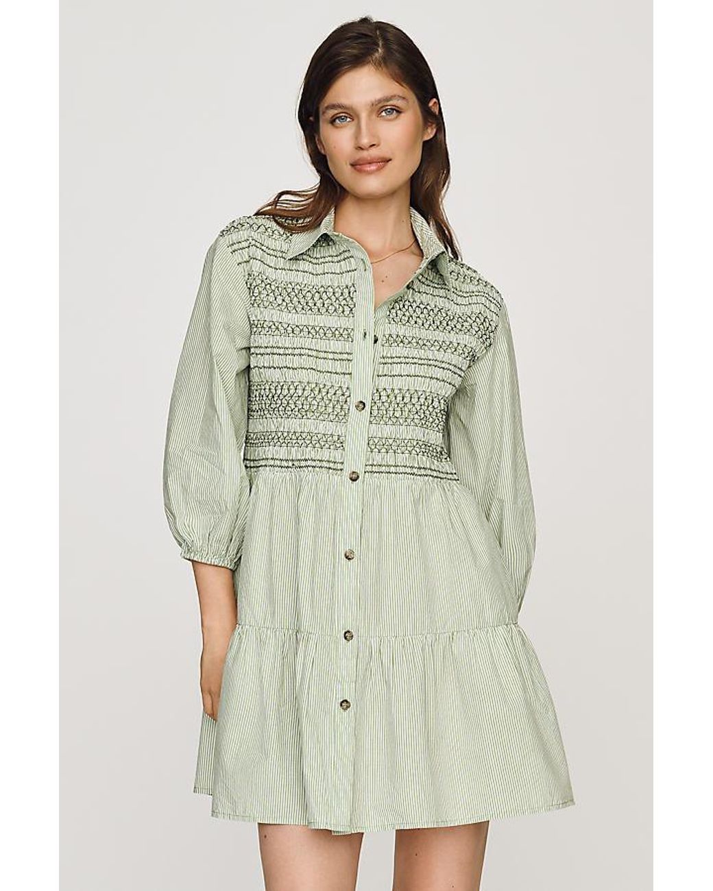 Maeve Green Bettina Cotton Mini Shirt Dress