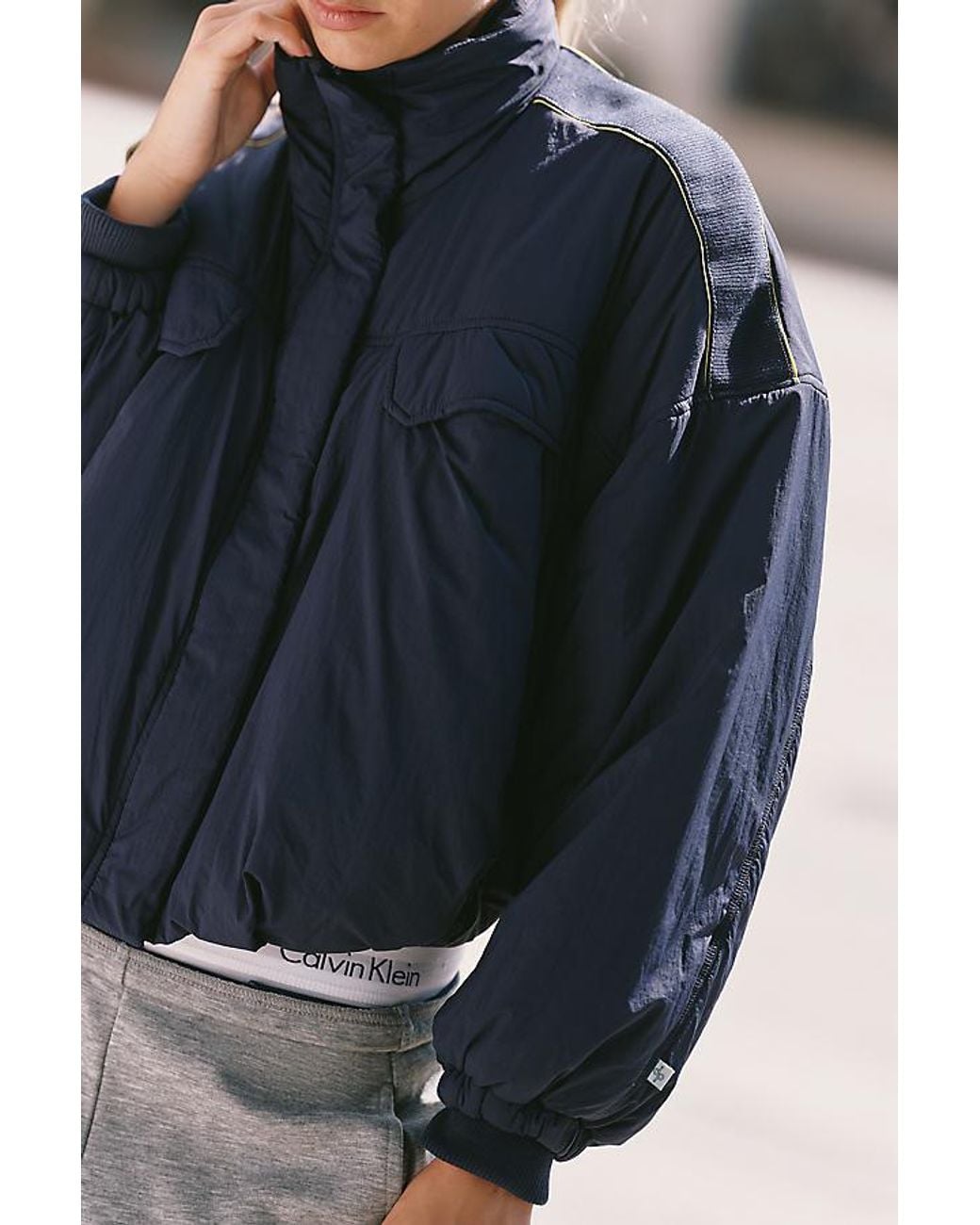 Daily Practice Blue Nylon Funnel-Neck Bubble Jacket