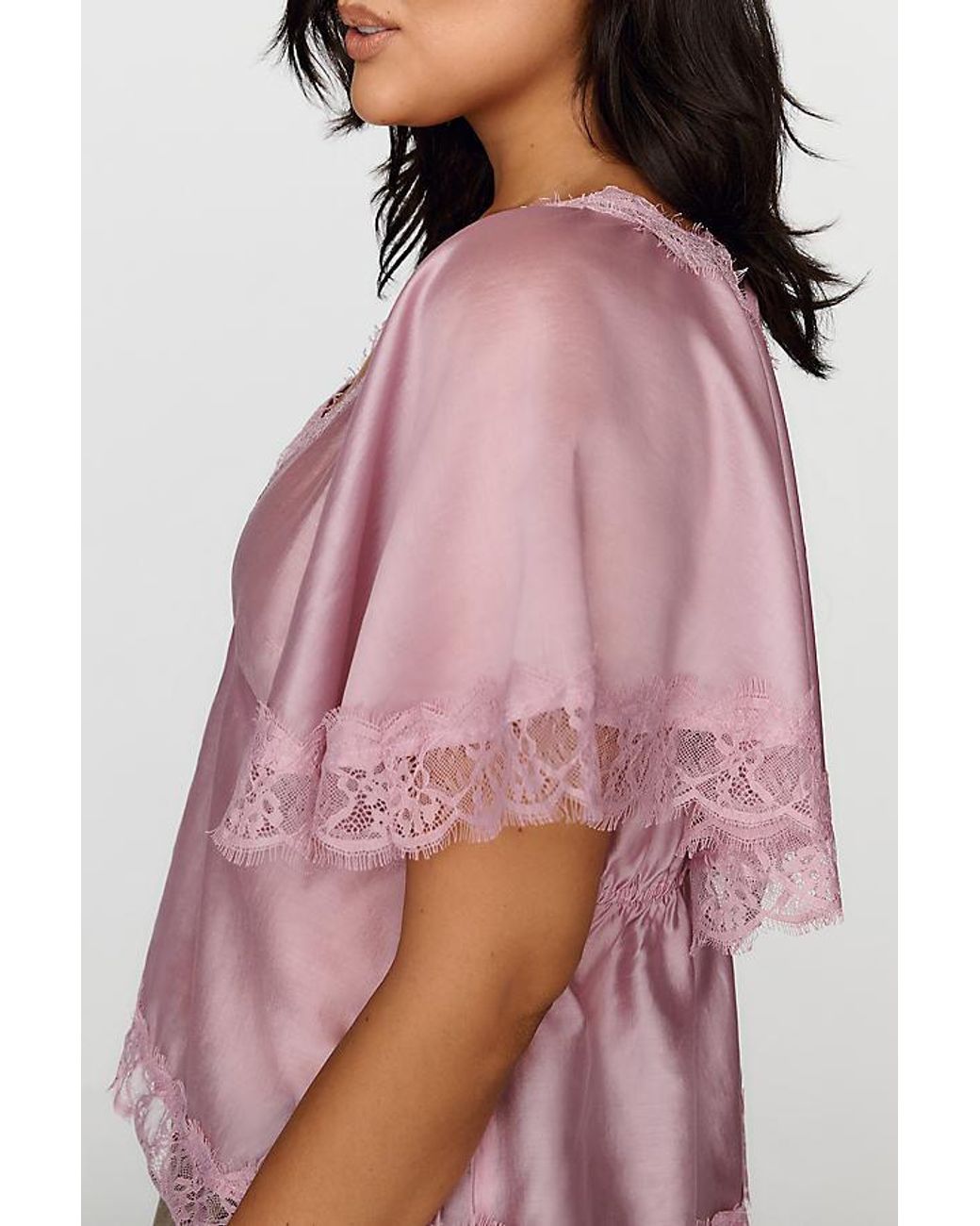 By Anthropologie Pink Silken Lace Blouse