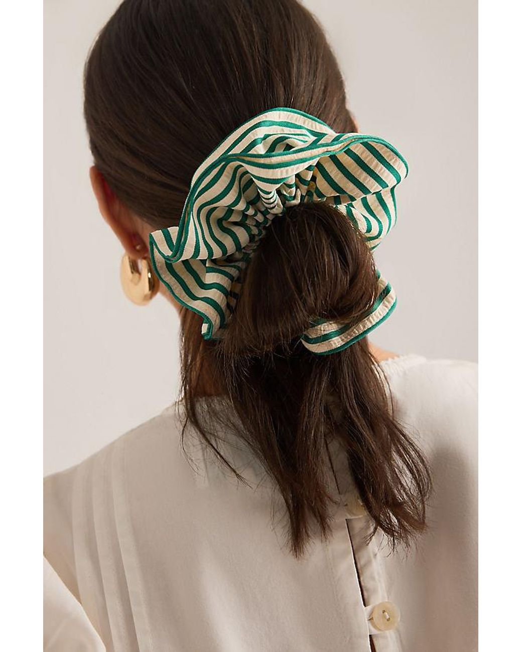 Anthropologie Green Oversized Stripe Scrunchie