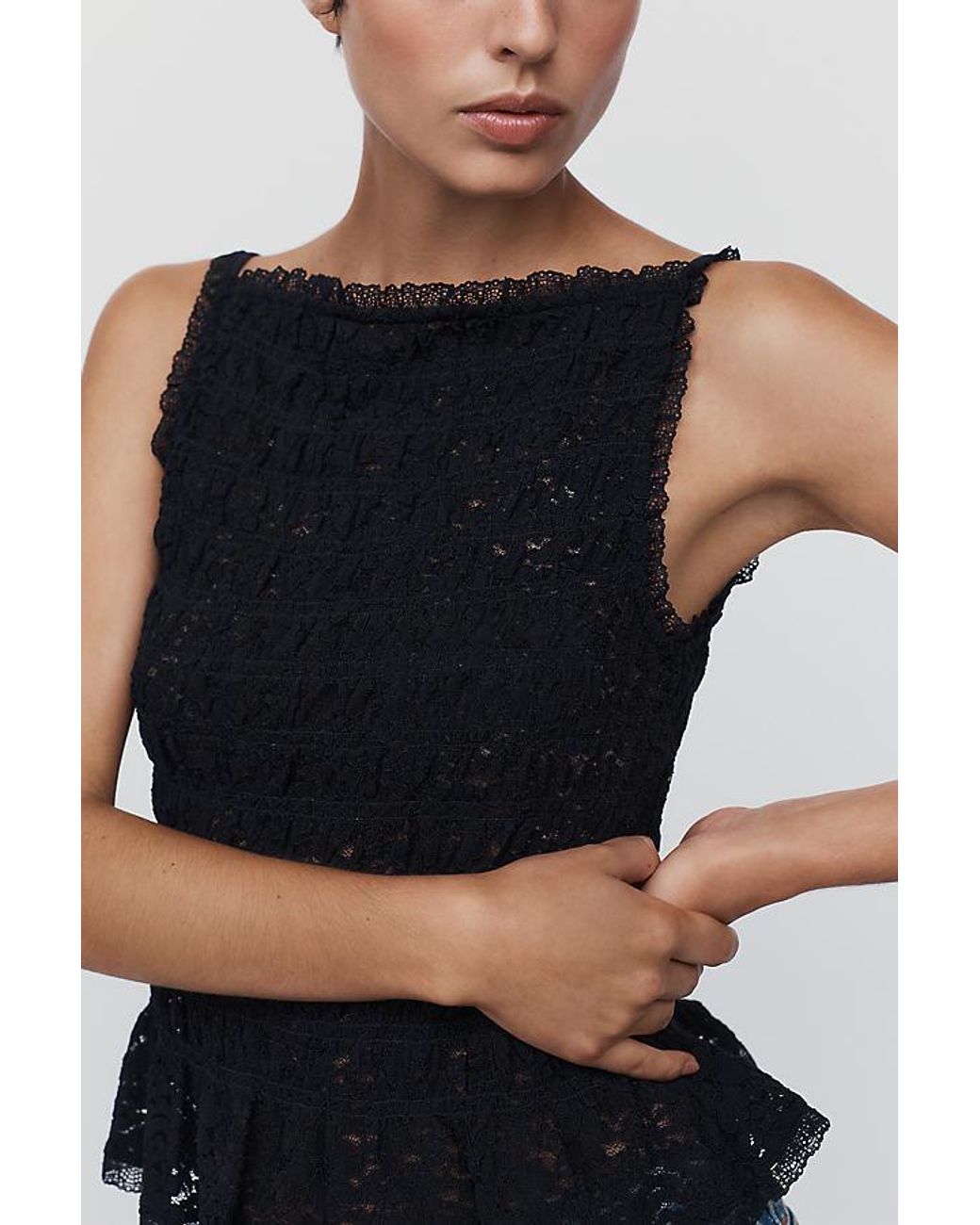 Maeve Black Shirred Tank Top