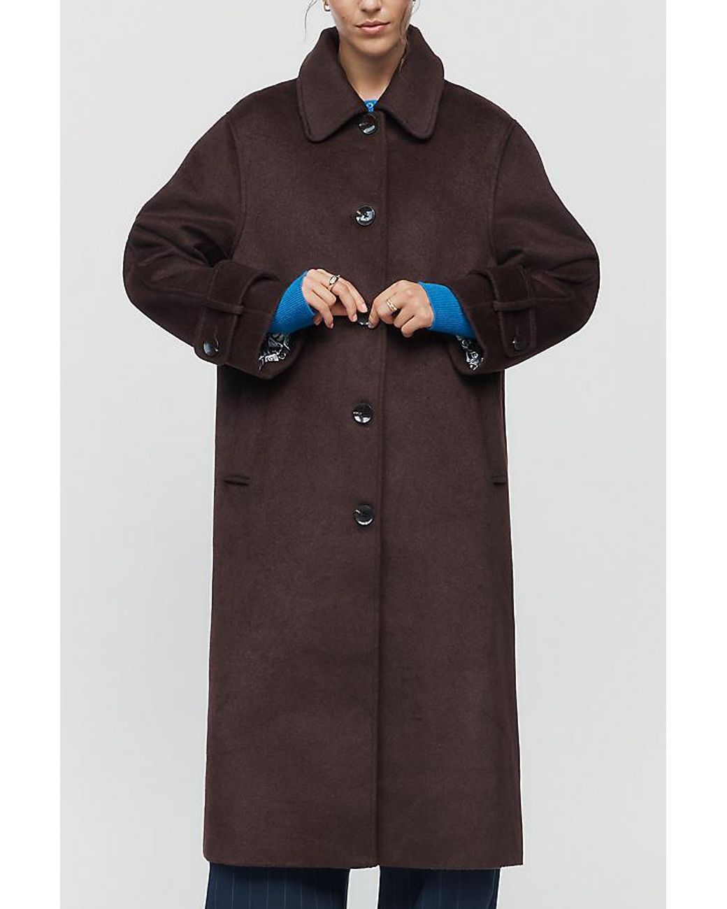 Maeve Blue Wool-Blend Balmacaan Coat