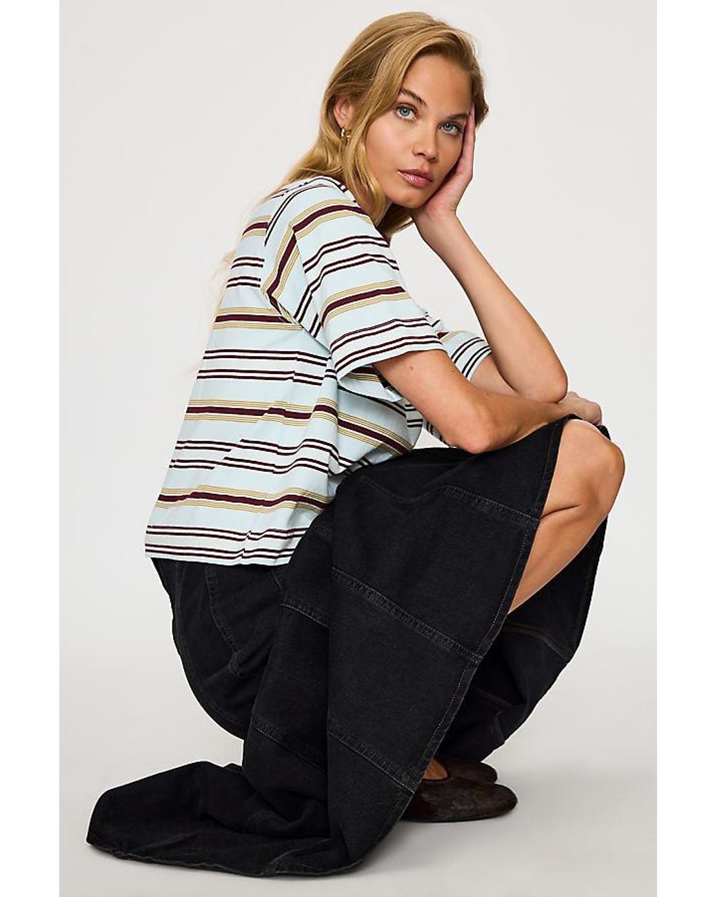 By Anthropologie Gray Boxy Stripe T-Shirt