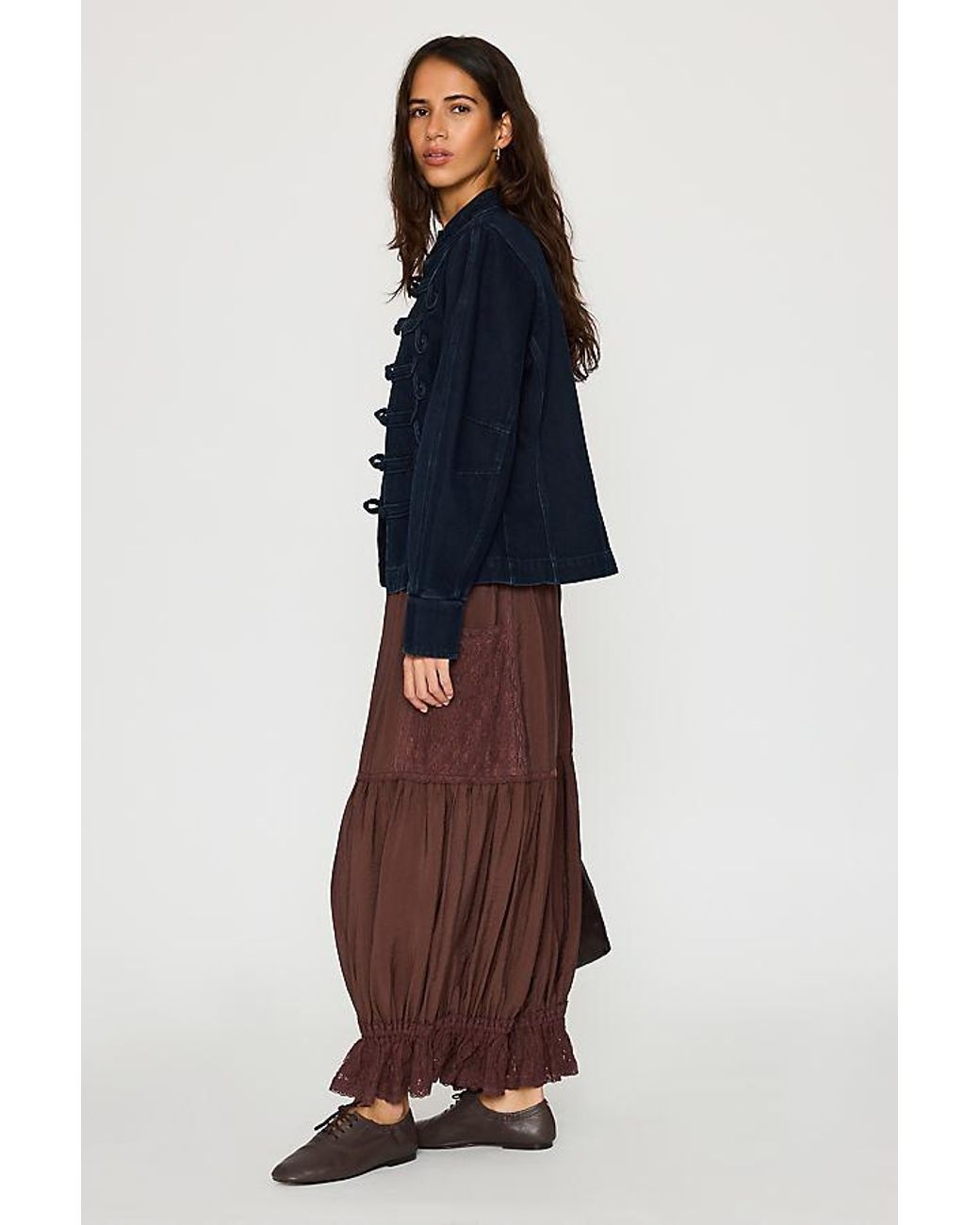 By Anthropologie Blue Denim Military Jacket