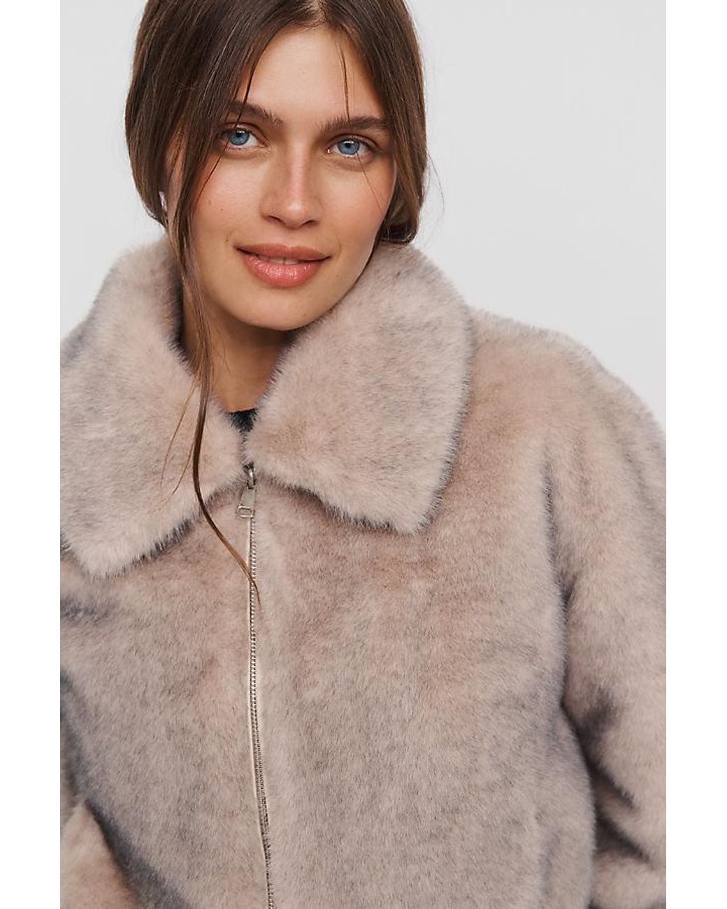 Maeve Natural Cropped Faux-Fur Coat