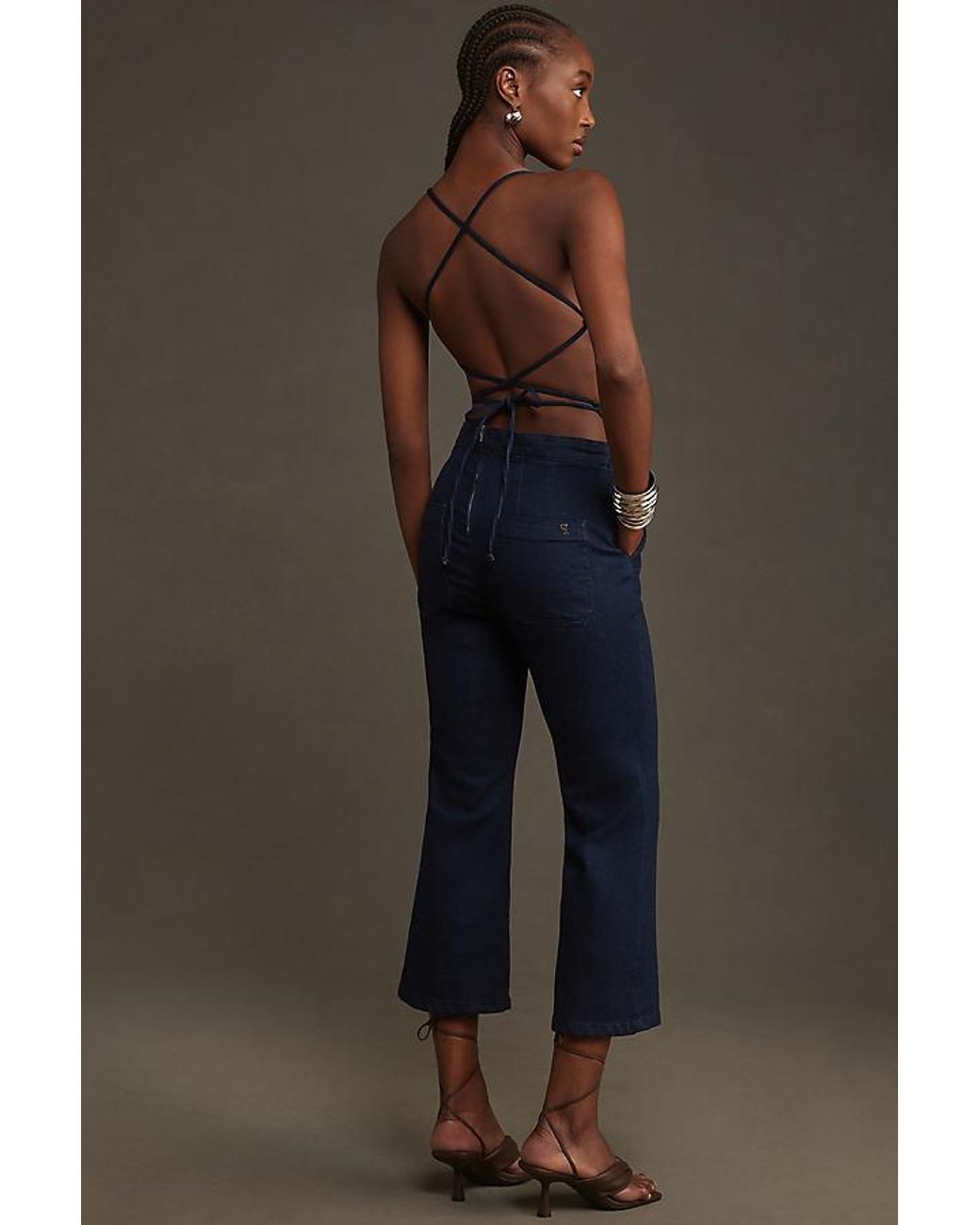 Pilcro Open back Denim Jumpsuit in Black Lyst UK
