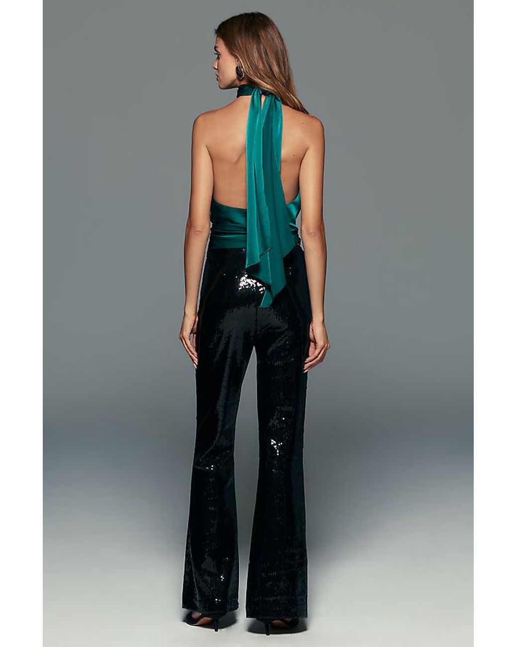 Maeve Gray Sequin High-Rise Flare Trousers