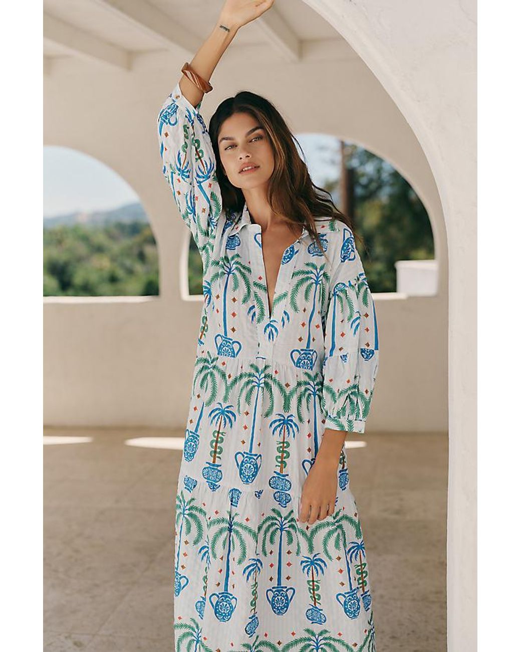 Celandine Blue X Tigre Carolita Tiered Shirt Dress