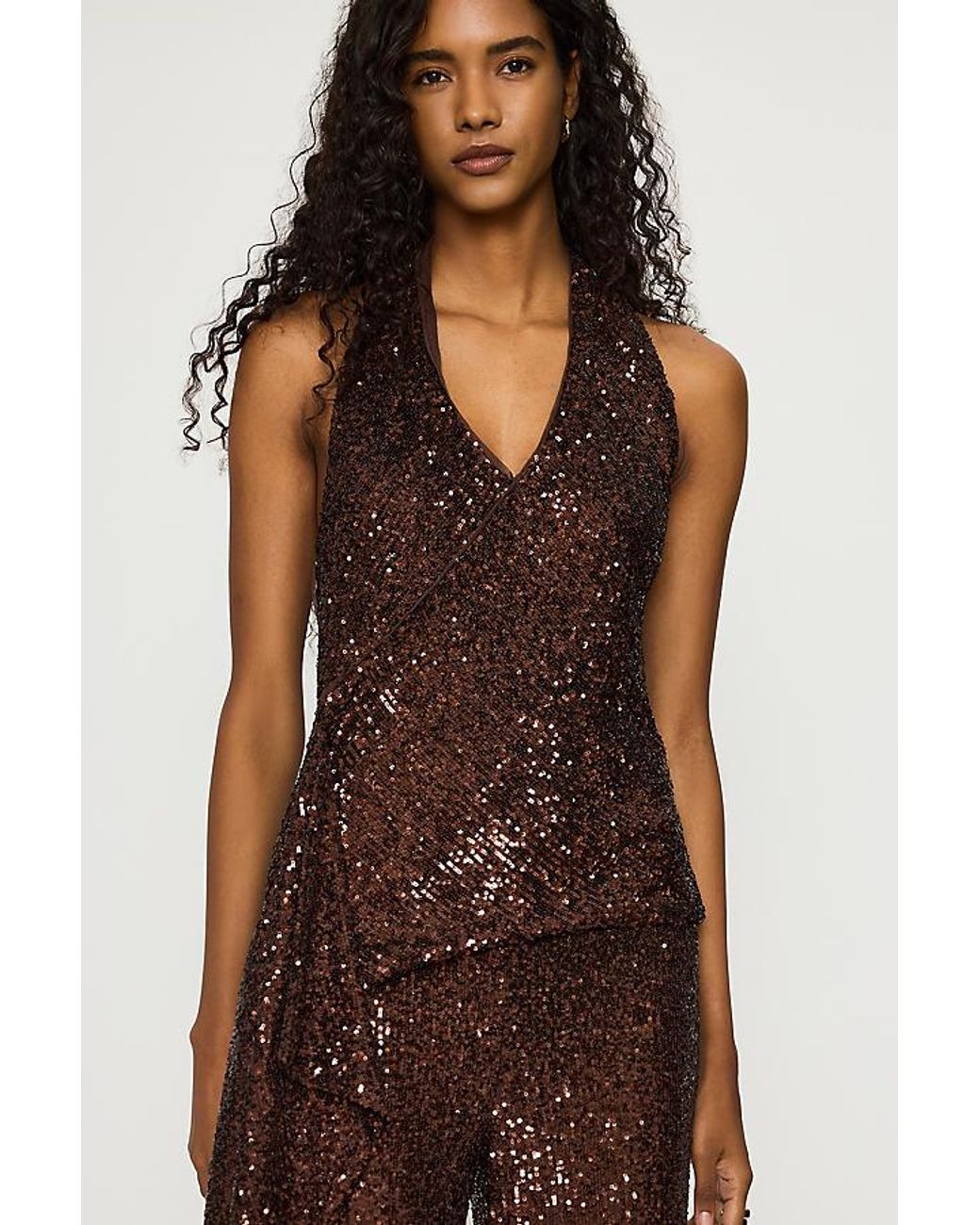 Bardot Brown Melanie Halter Sequin Top