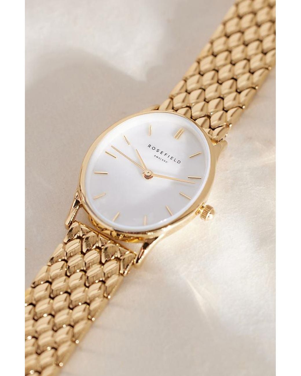ROSEFIELD Natural Rosefield Oval-Plated Woven Link Wrist Watch