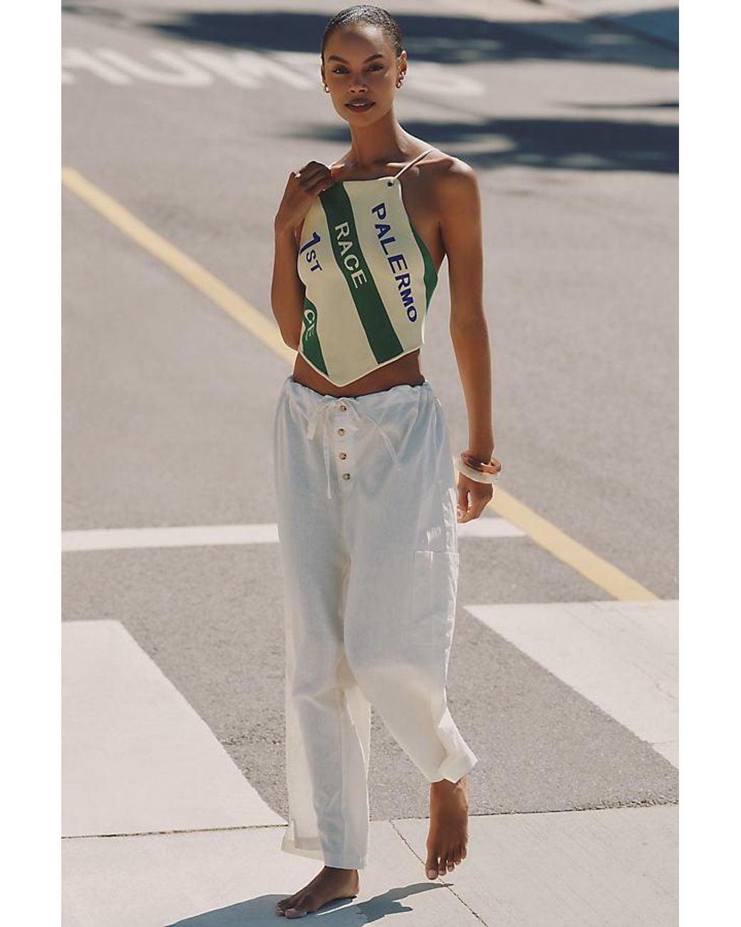 Celandine White Linen-Blend Fisherman Trousers