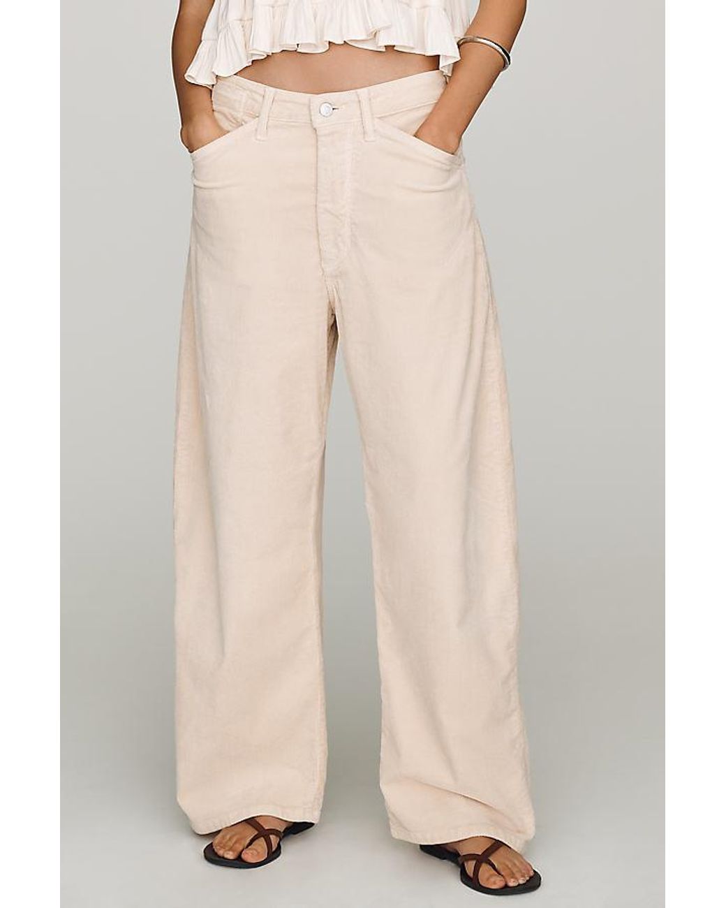 Pilcro Natural The Kayden Cord Mid-Rise Barrel Trousers By