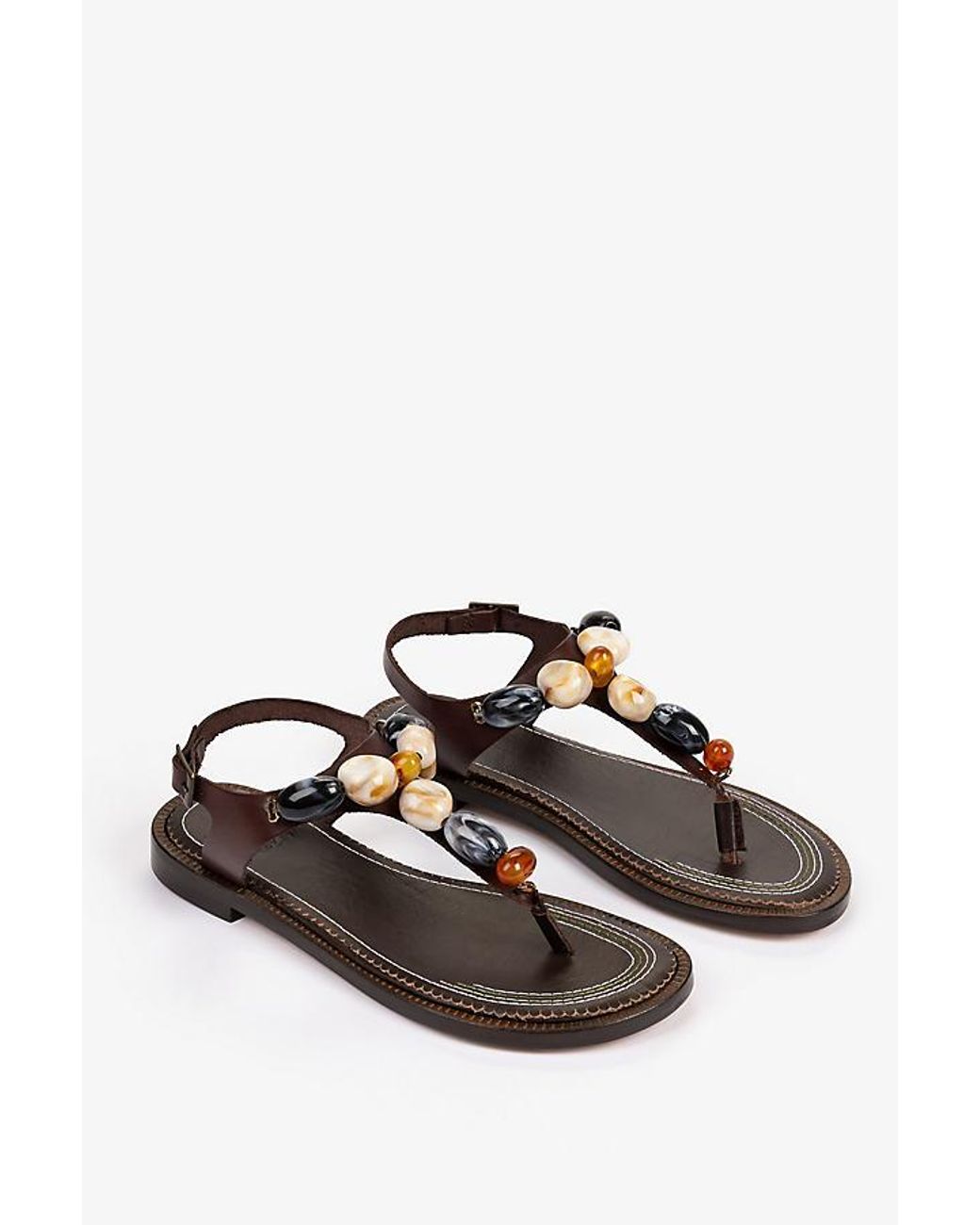 Penelope Chilvers Black Kala Beaded Leather Toe-Post Sandals