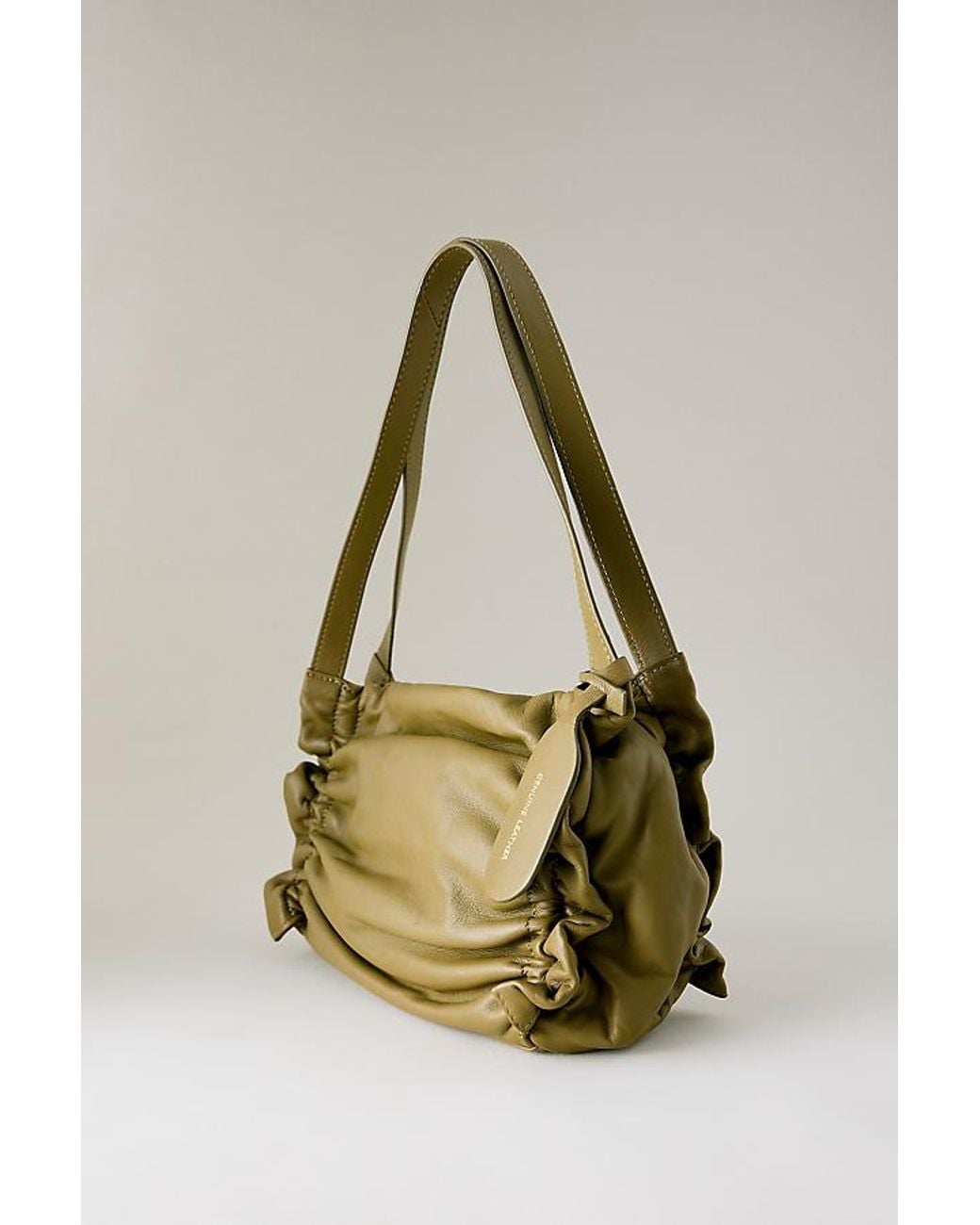 By Anthropologie Green Ruched Leather Shoulder Bag