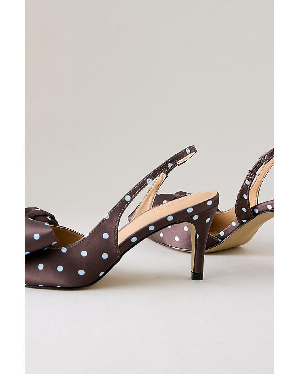 By Anthropologie Multicolor Polka Dot Satin Bow Slingback Heels