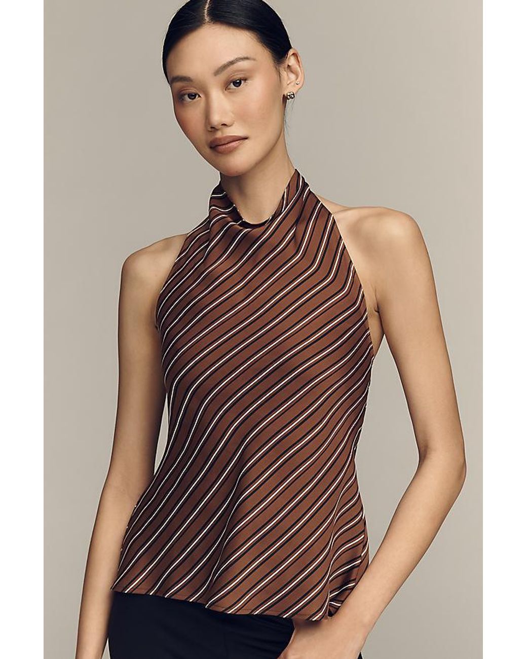 Maeve Brown Satin Halter Tank Top
