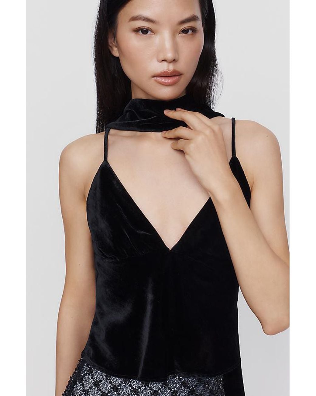 Maeve Black The Clara Scarf-Neck Velvet Cami Top By